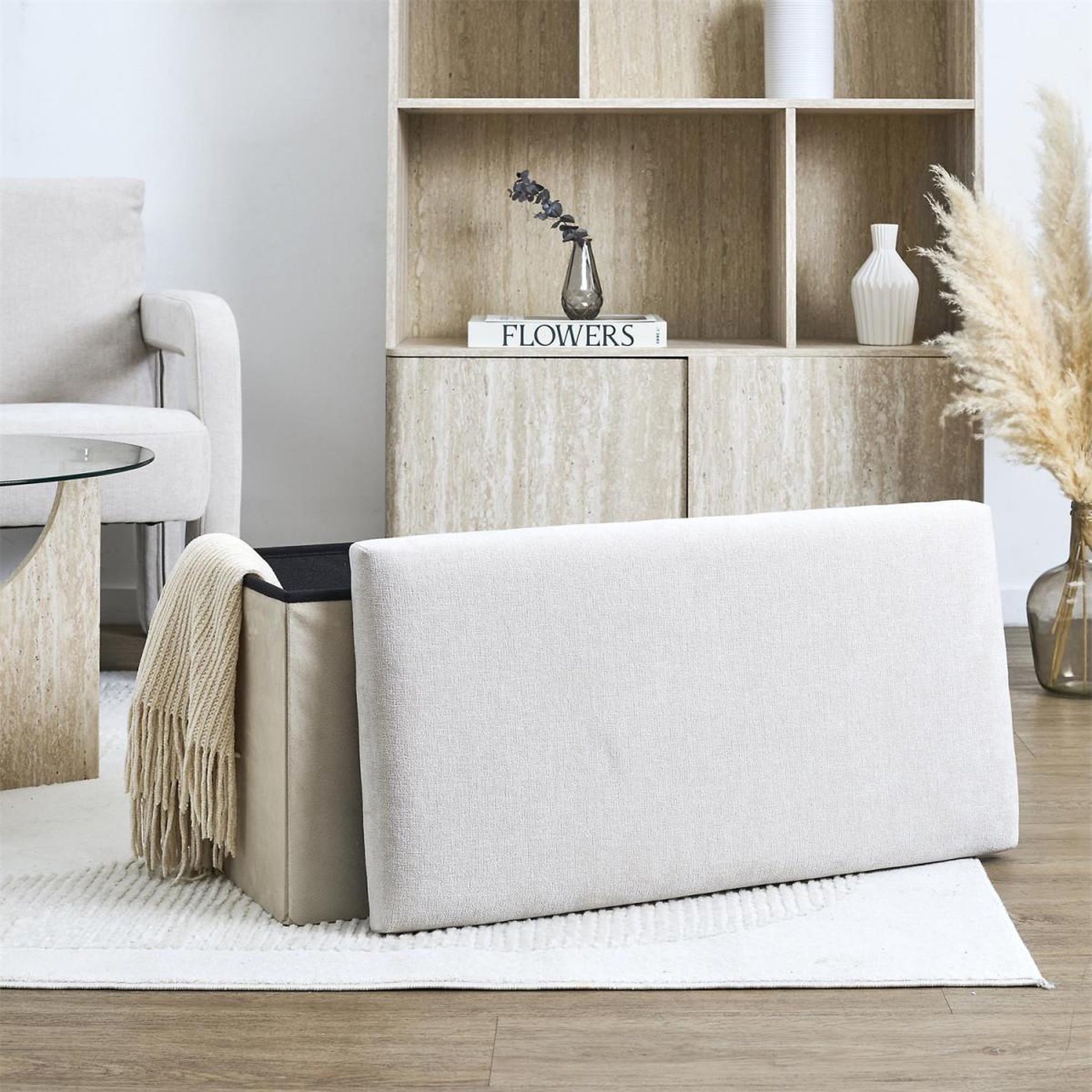 Voir la diapositive 6 : The Home Deco Factory Banc coffre de rangement  emilia  76cm beige