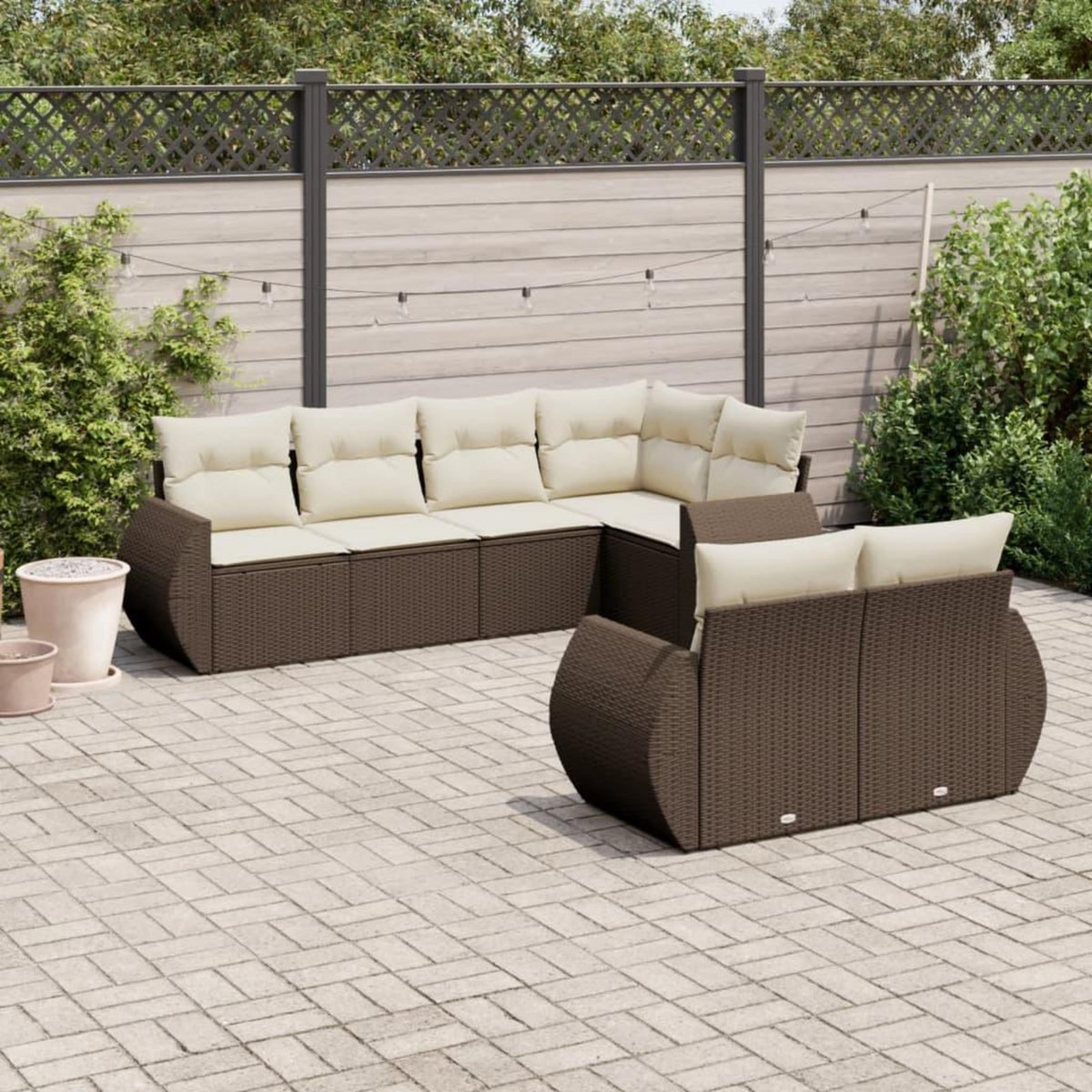 VIDAXL Salon de jardin avec coussins 7 pcs marron resine tressee