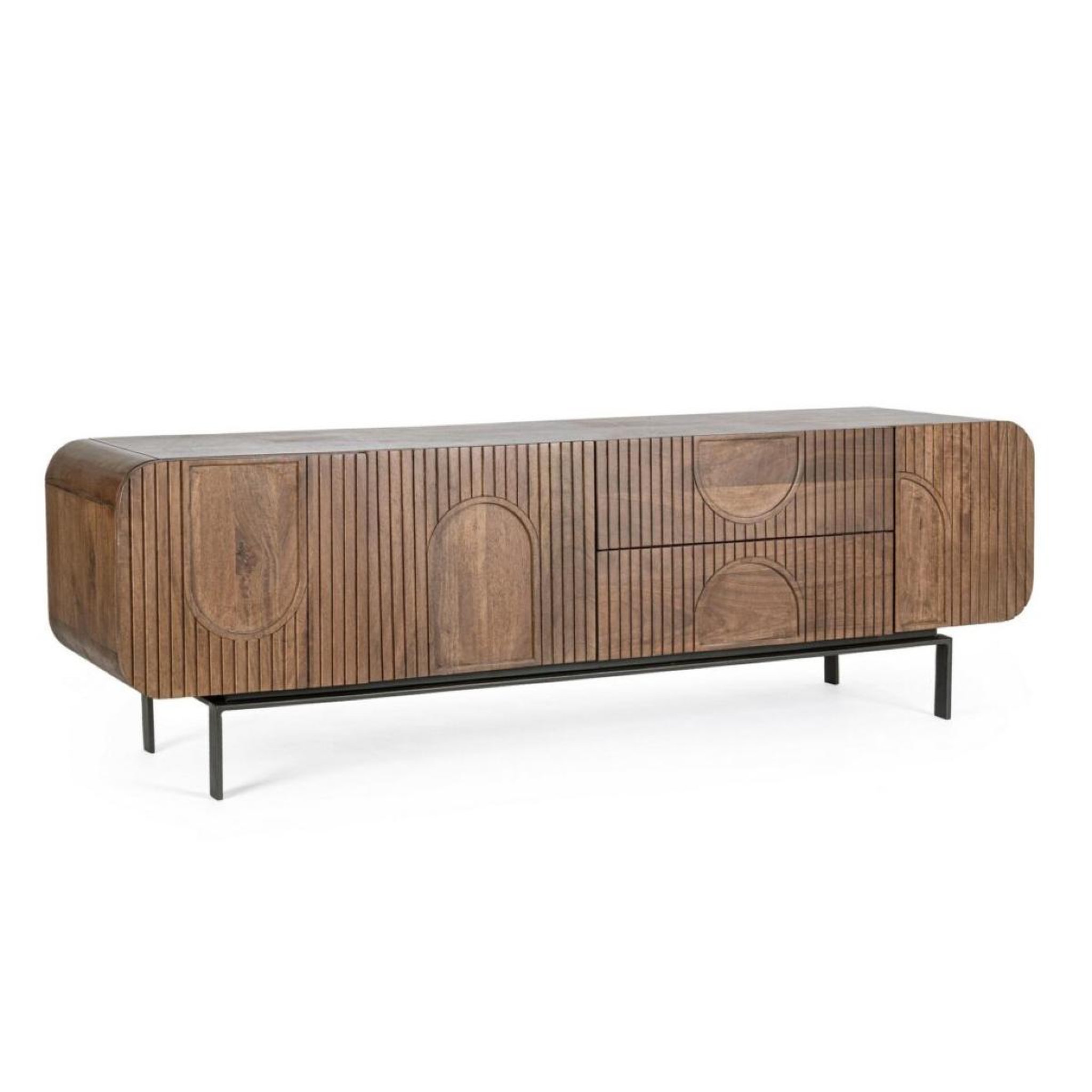 JLC KREATION Meuble tv en manguier naturel 3 portes 2 tiroirs 170 cm mira