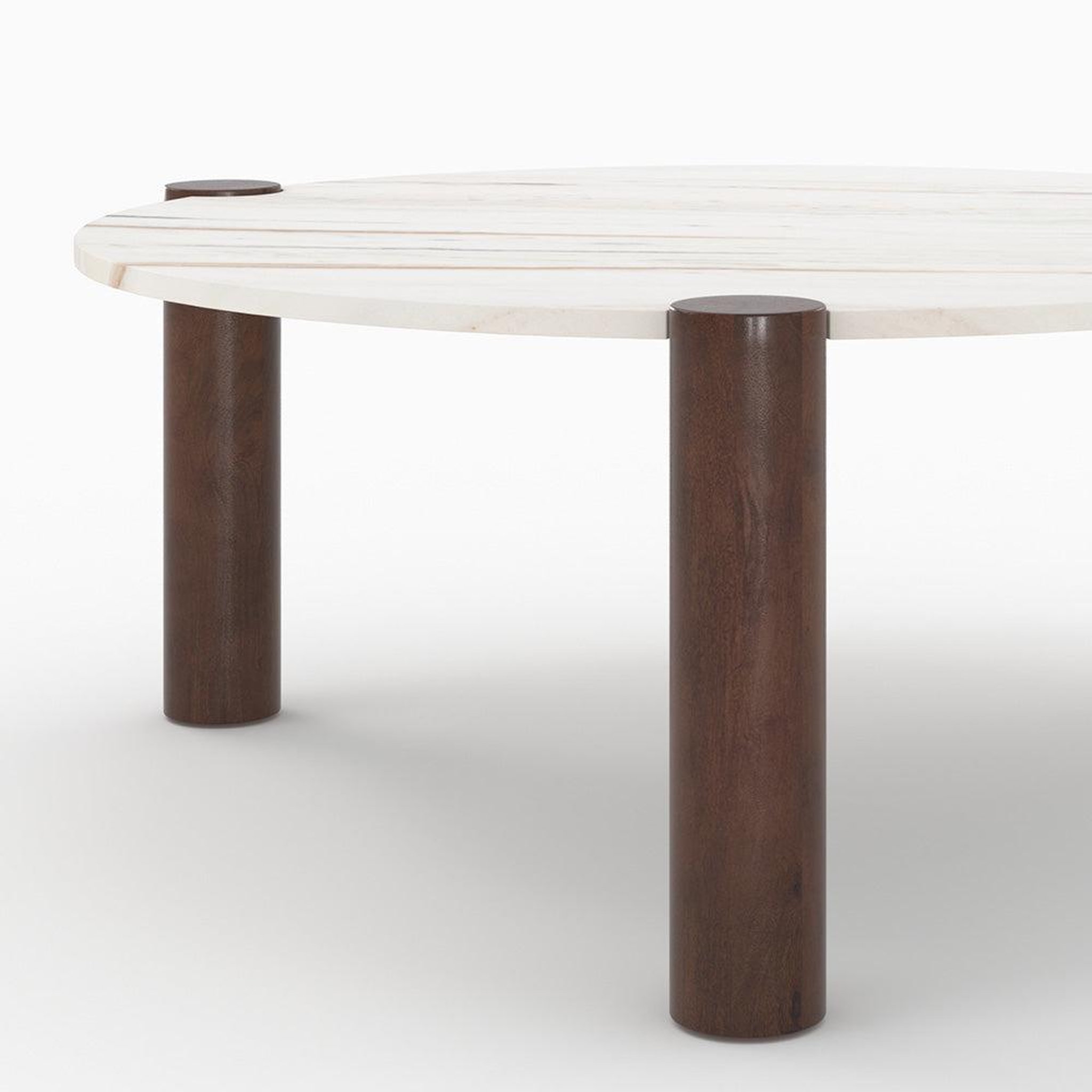 Voir la diapositive 3 : MAISON PAVANE Table basse ronde en marbre et bois de manguier d86 cm-pauline