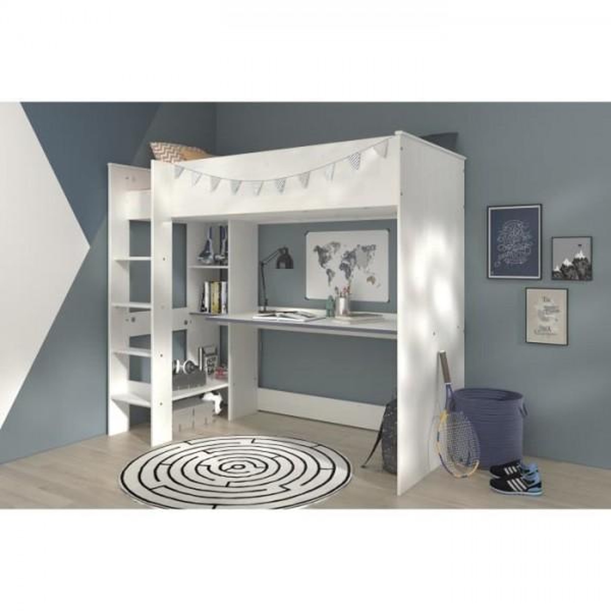Voir la diapositive 3 : PARISOT PARISOT JIM Lit mezzanine enfant contemporain décor pin memphis et chant réversible bleu ou rose - l 90 x L 200 cm