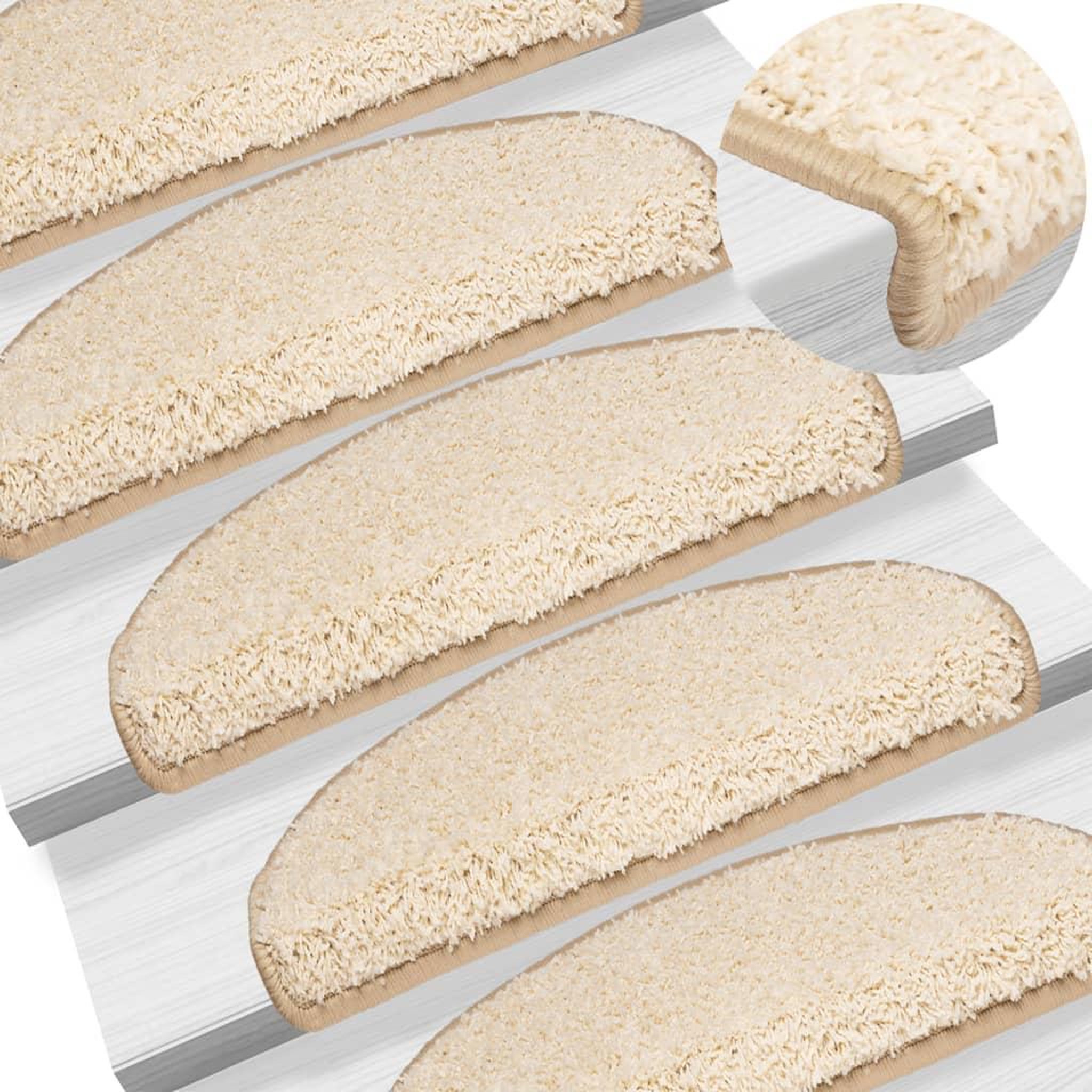 VIDAXL Tapis d'escalier 15 pcs creme 65x21x4 cm