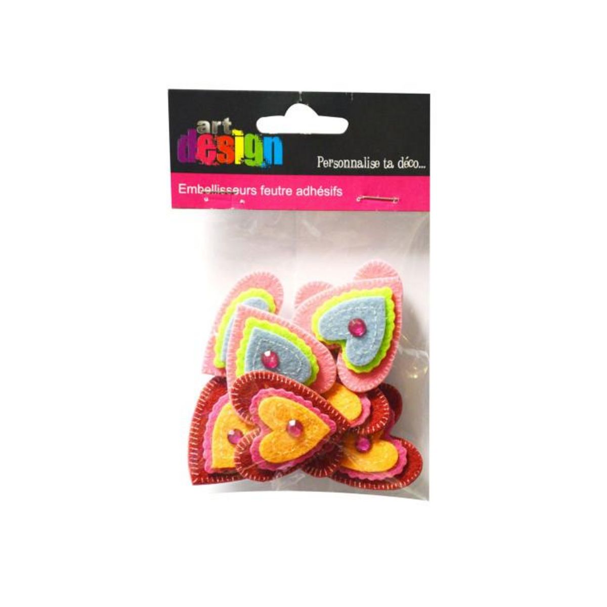 Paris Prix Lot de 8 Stickers Feutrine  Coeur  14cm Rose