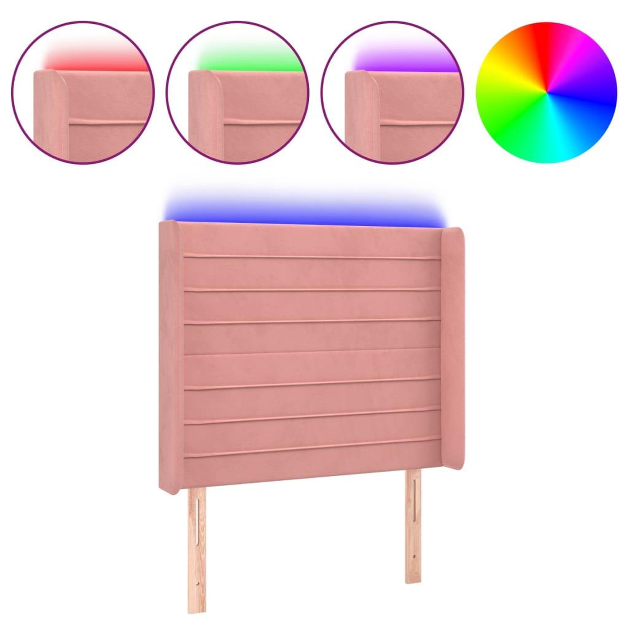 Voir la diapositive 2 : VIDAXL Tete de lit a LED Rose 103x16x118/128 cm Velours