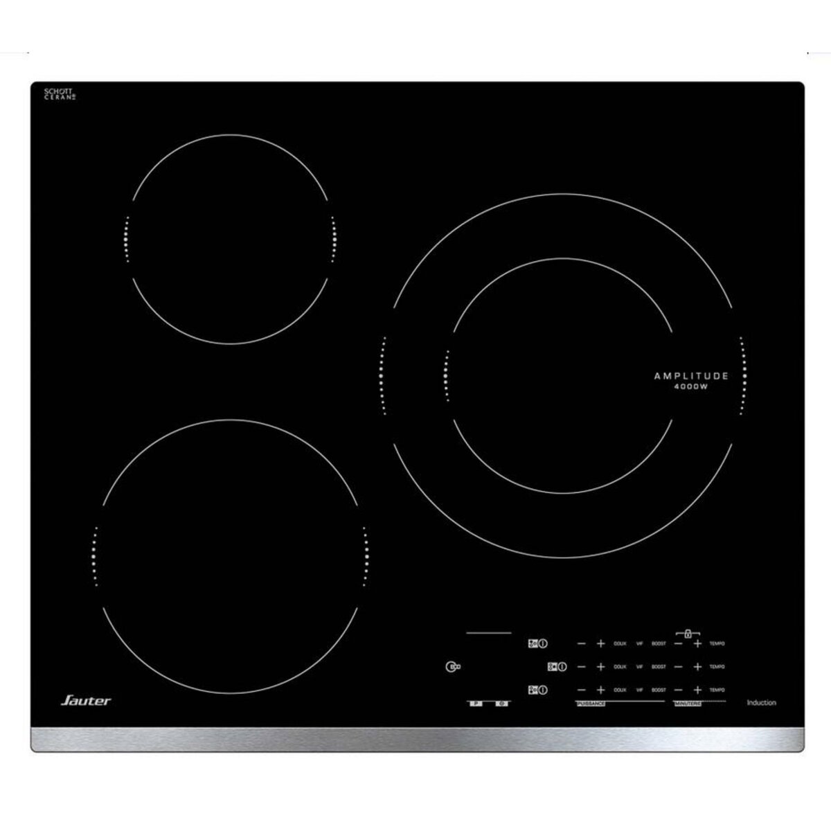Sauter Table de cuisson à induction 60cm 3 feux 7200w noir - spi4360x