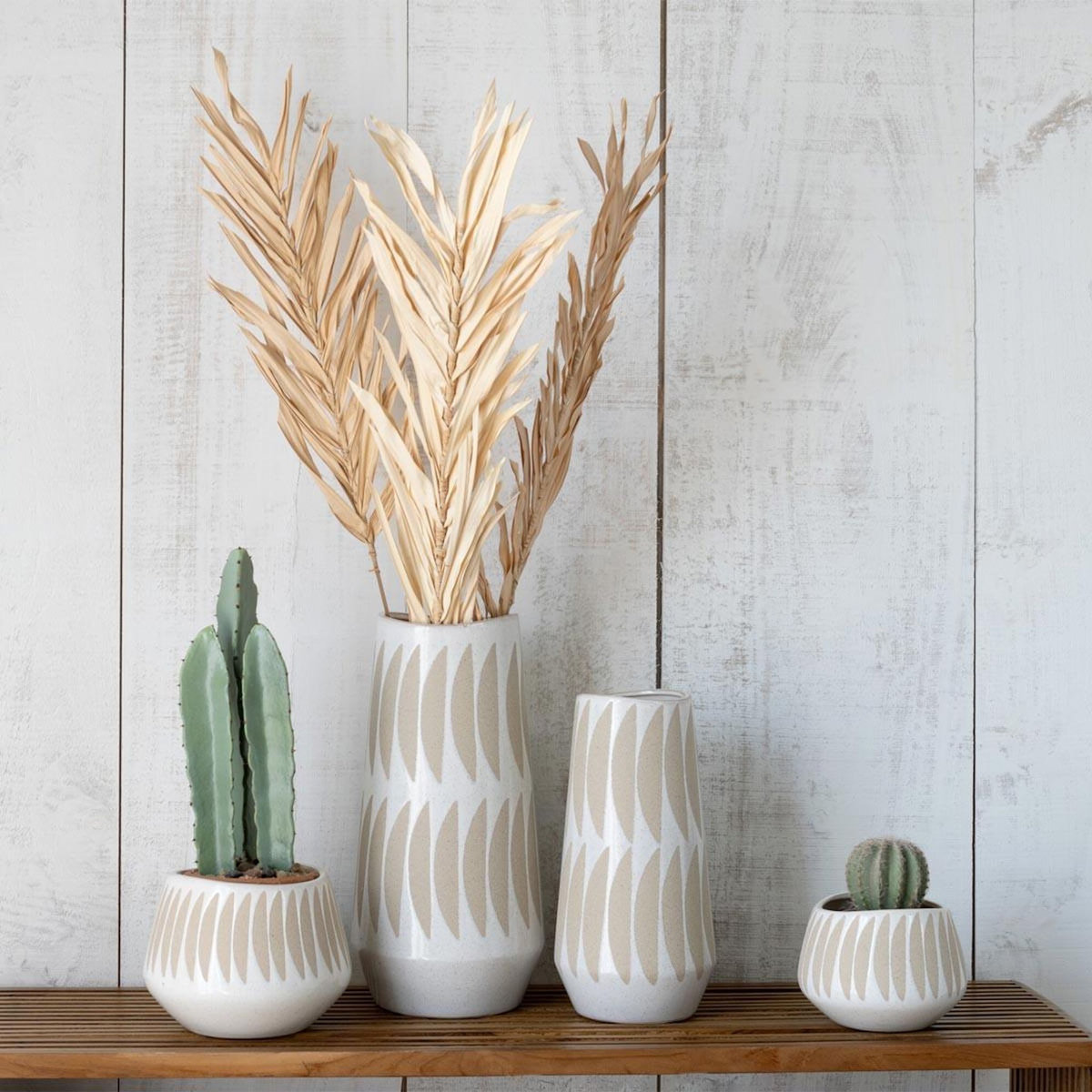 Paris Prix Cache-Pot Déco en Grès  Kai  20cm Beige & Blanc