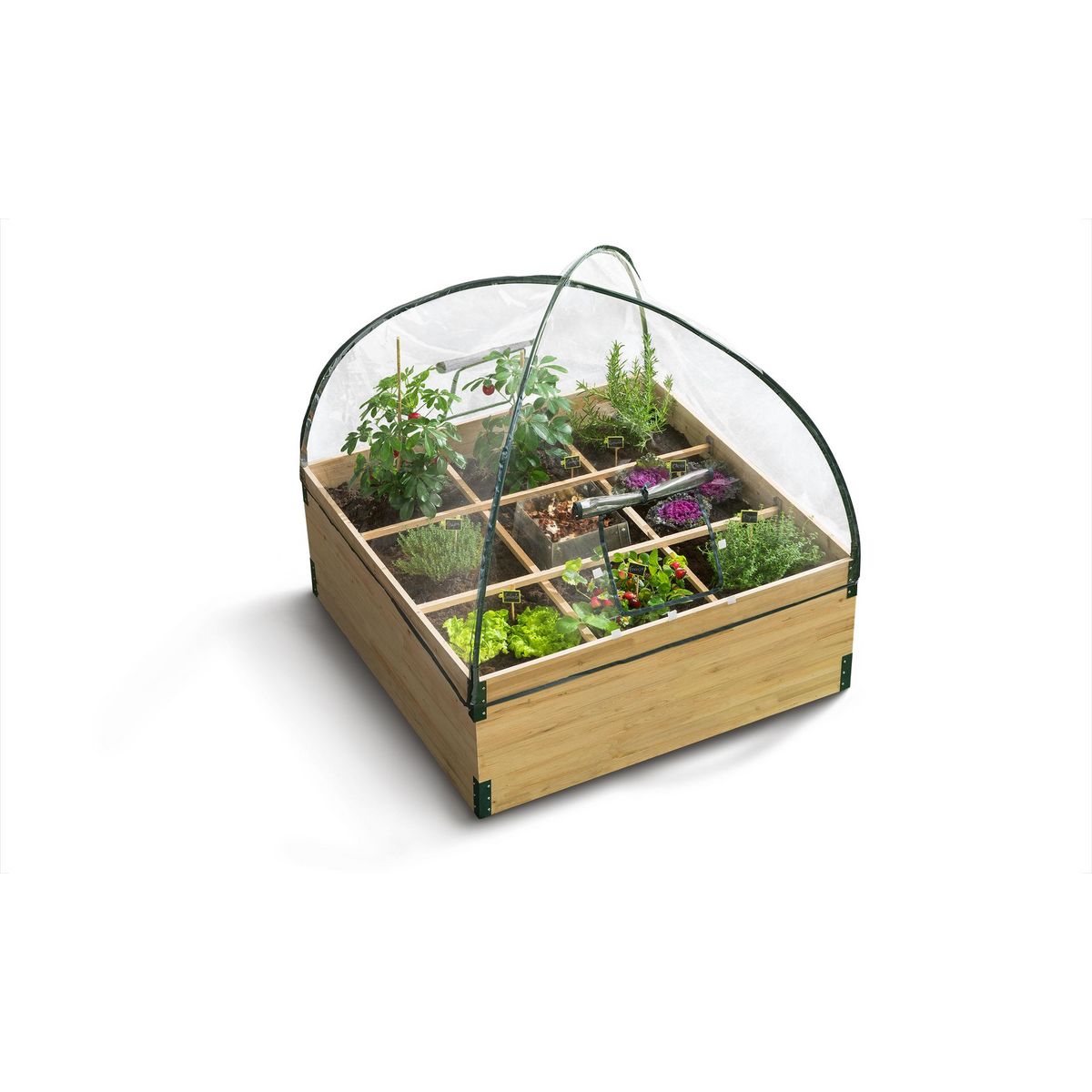 Jardikt Carré potager avec serre et composteur intégré - 9 compartiments - AROMA