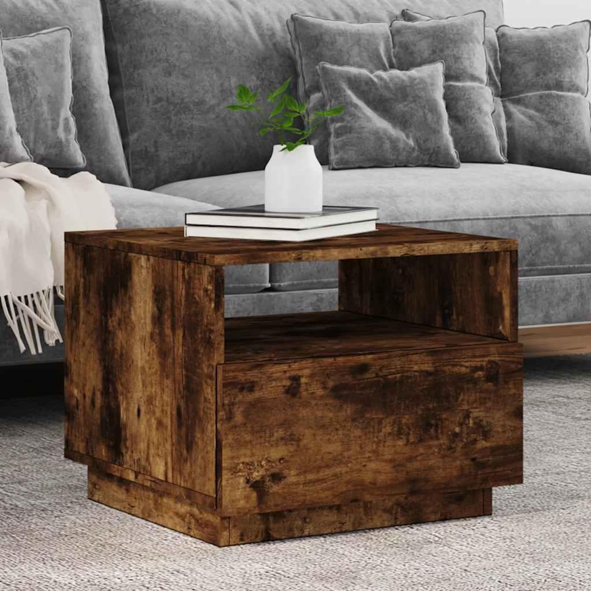 VIDAXL Table basse avec lumieres LED chene fume 50x49x40 cm