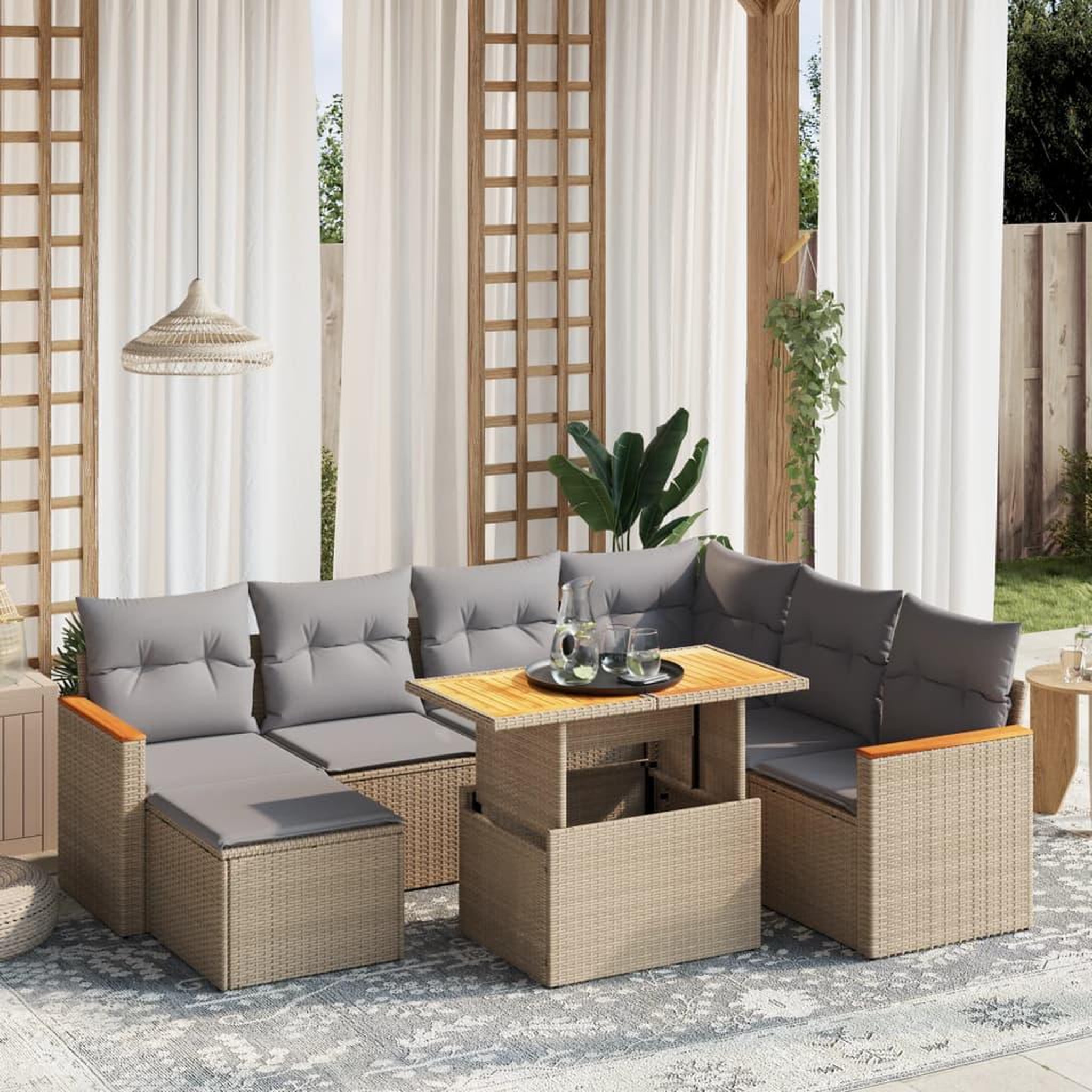 VIDAXL Salon de jardin avec coussins 8 pcs beige resine tressee