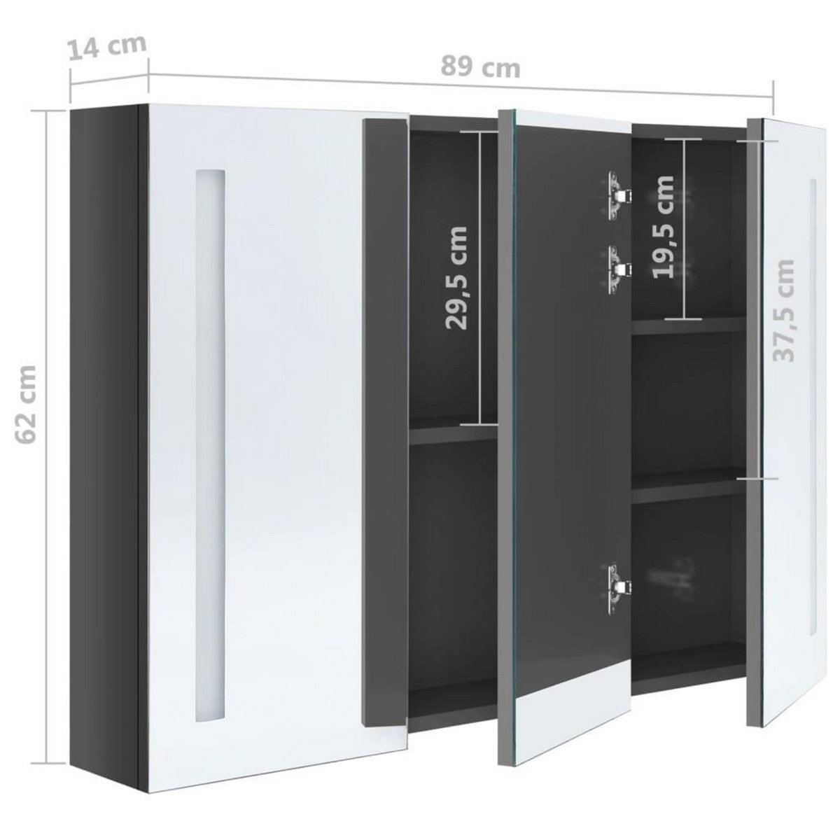 VIDAXL Armoire de salle de bain a miroir LED 89x14x62 cm Gris brillant