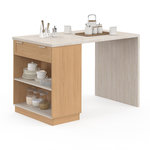 ID MARKET Ilot central mange-debout 4 personnes VITO 130 cm bois et plateau effet travertin