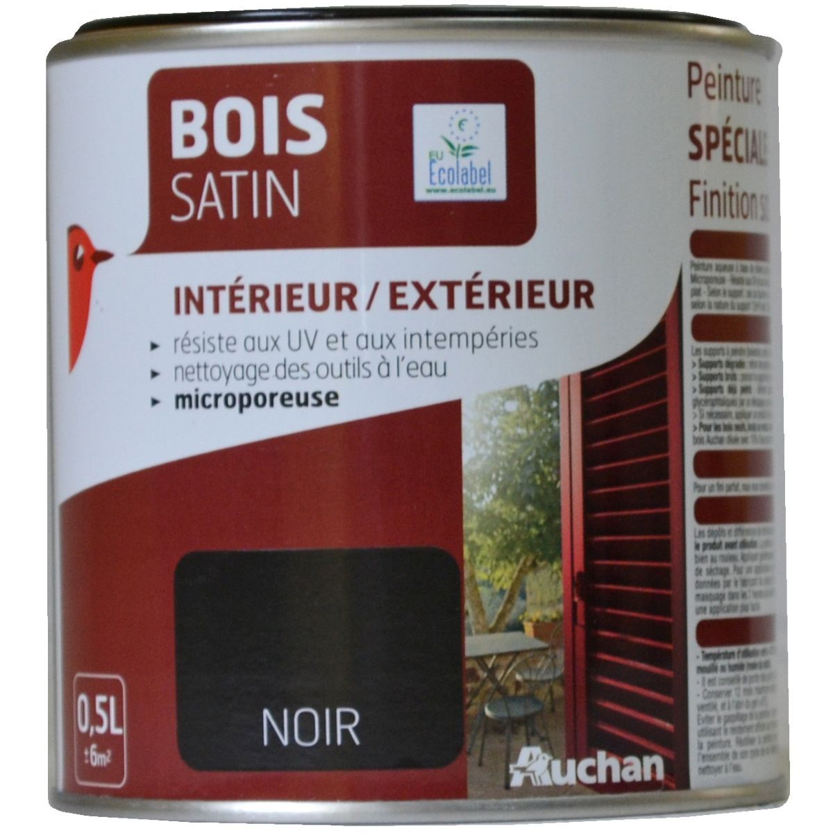 AUCHAN Peinture bois satin Noir