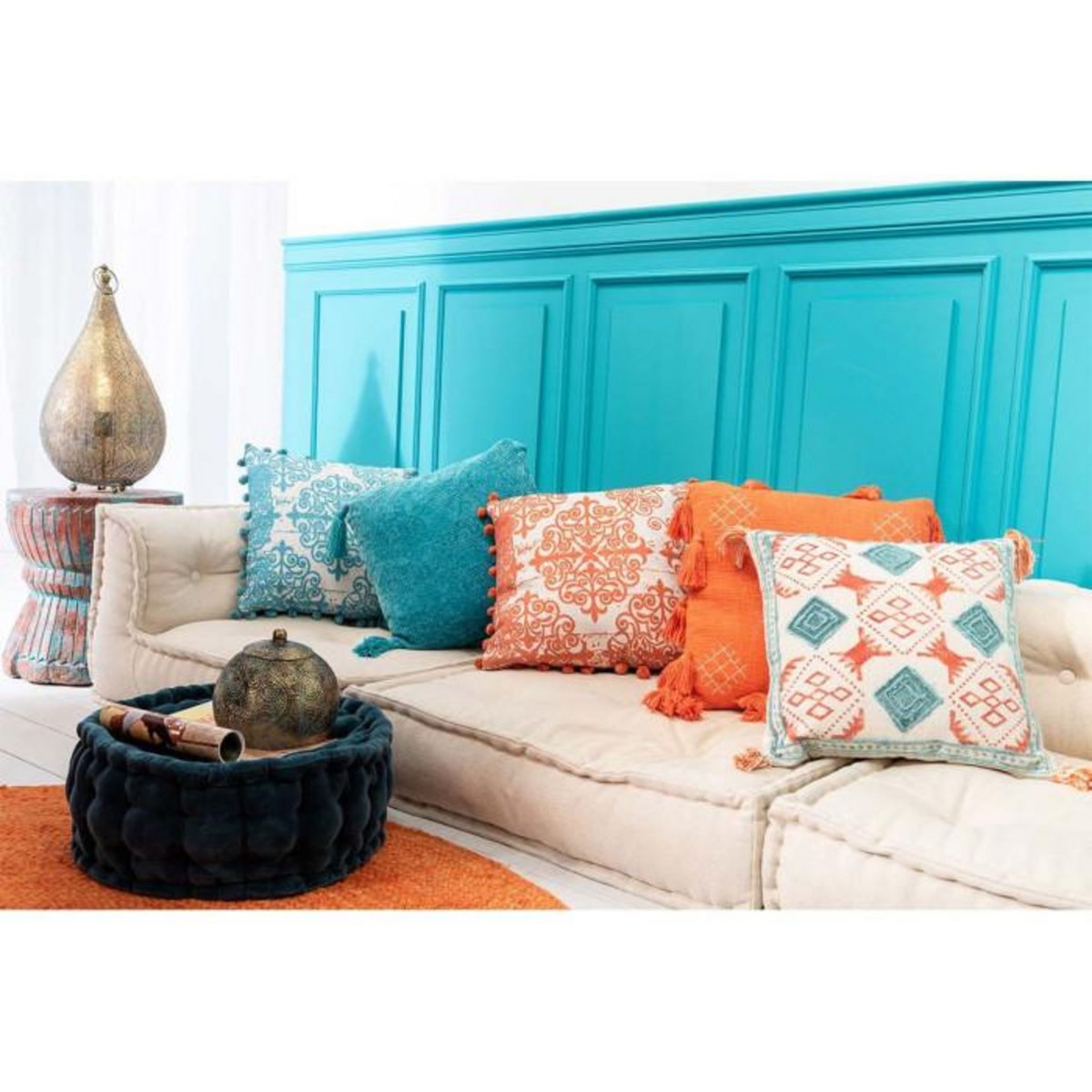 Paris Prix Plaid à Pompons  Blanket  130x170cm Bleu