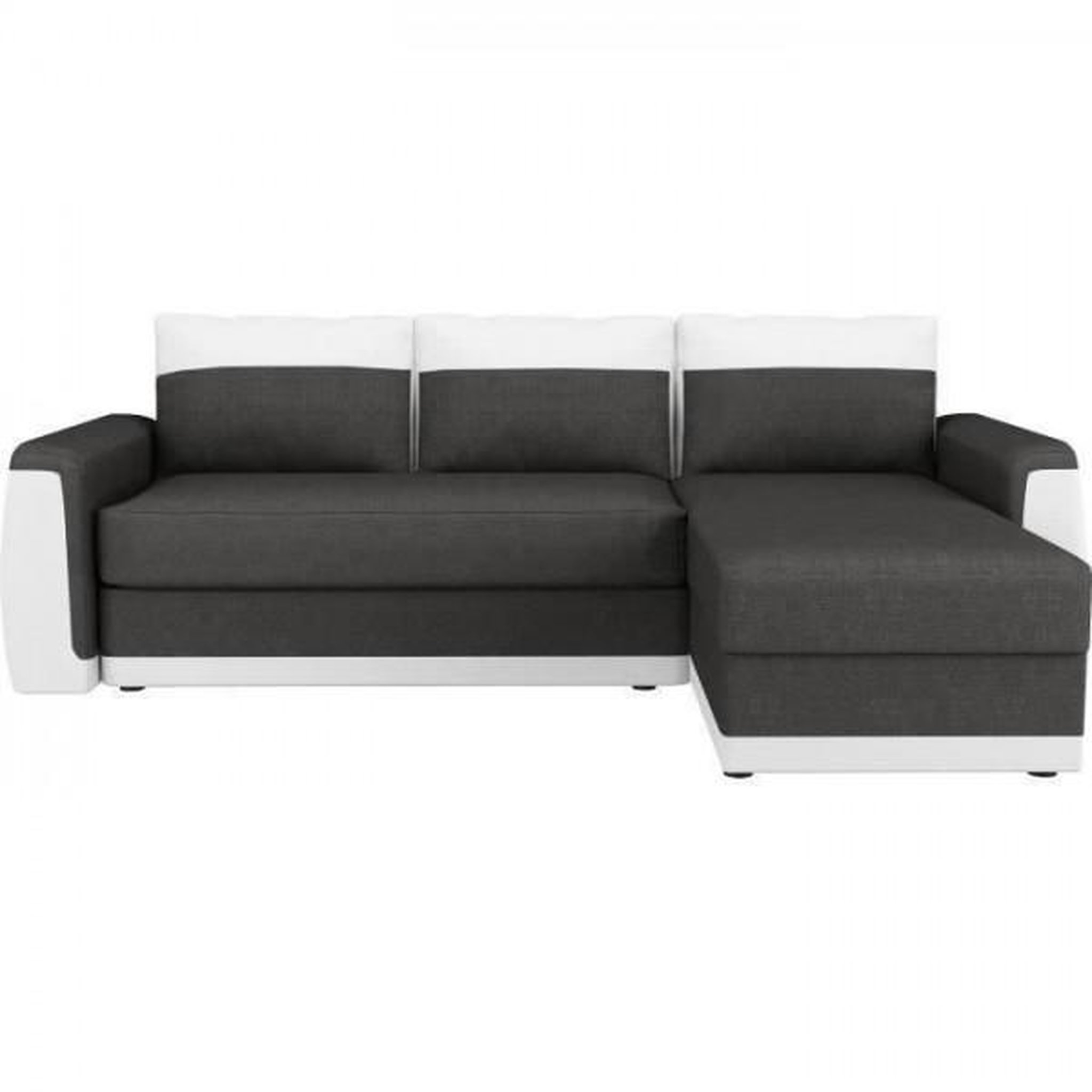 Voir la diapositive 1 : MARKET24 Canapé d'angle convertible 3 places JAMES- Simili blanc et tissu gris anthracite - Contemporain - L 230 x P 142 cm