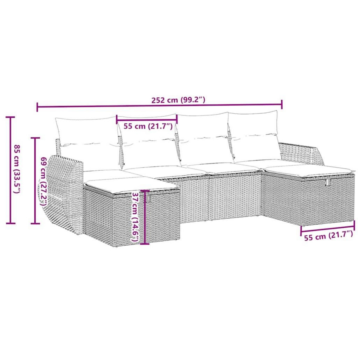 VIDAXL Salon de jardin 6 pcs avec coussins gris clair resine tressee