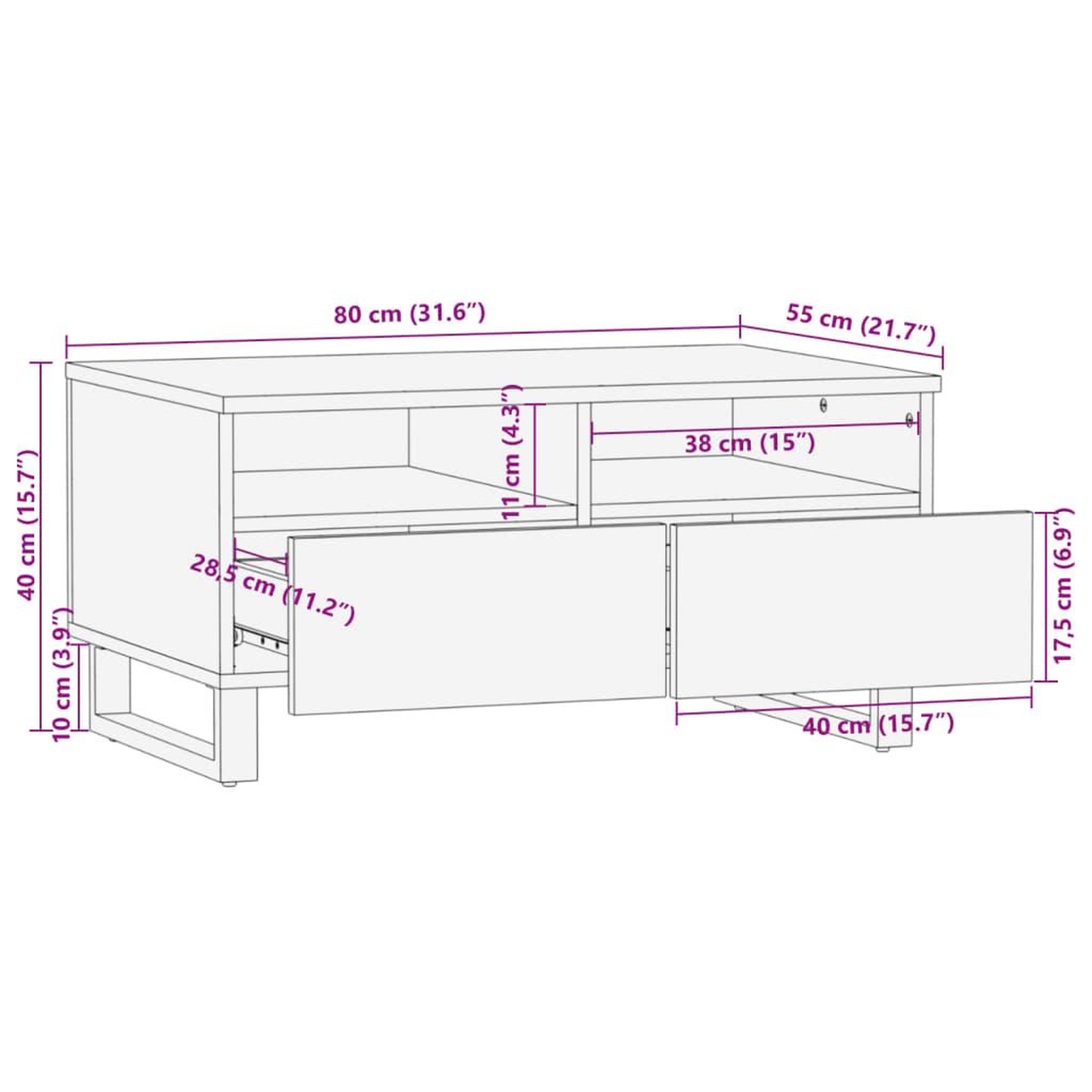 Voir la diapositive 6 : VIDAXL Table basse marron 80x55x40 cm bois de massif manguier