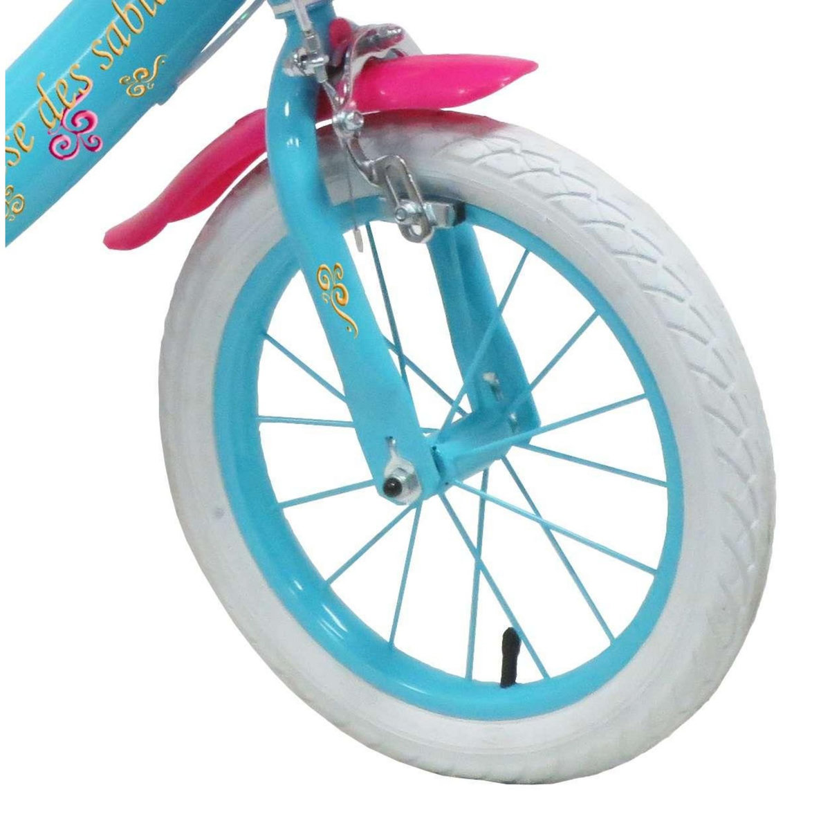 Vélo enfant - Modèle 16'' Fille  Princesse des Sables  pour enfant de 105 à 120 cm  avec stabilisateurs - Panier avant - Porte poupée arrière - 2 freins & Pneus gonflables