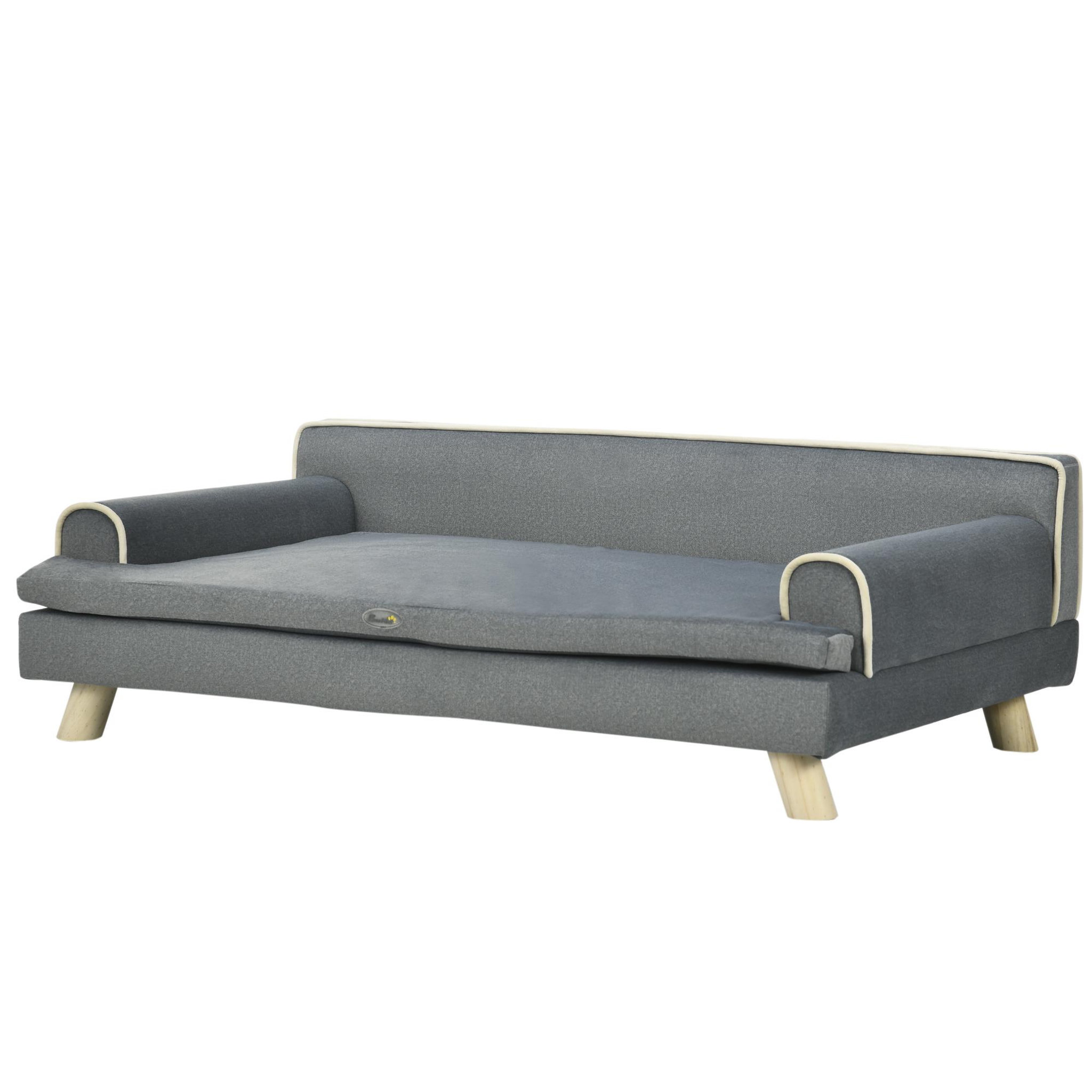 Voir la diapositive 1 : PAWHUT Canapé chien lit pour chien design scandinave coussin moelleux piètement bois dim. 100L x 62l x 32H cm polyester gris