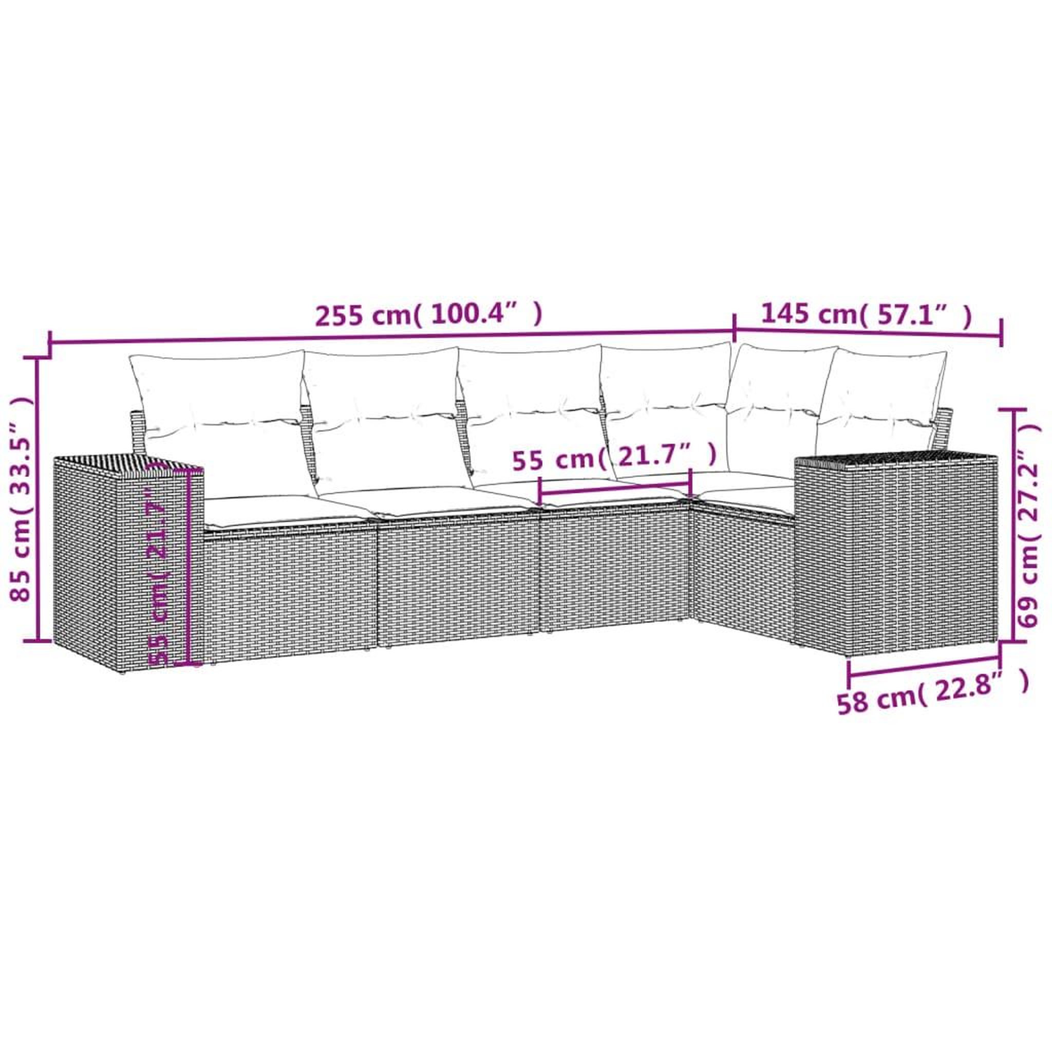 Voir la diapositive 6 : VIDAXL Salon de jardin avec coussins 5 pcs beige resine tressee