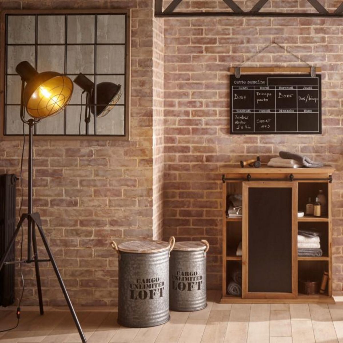 ATMOSPHERA Lot de 3 Coffres Bidon Design  Loft  51cm Gris