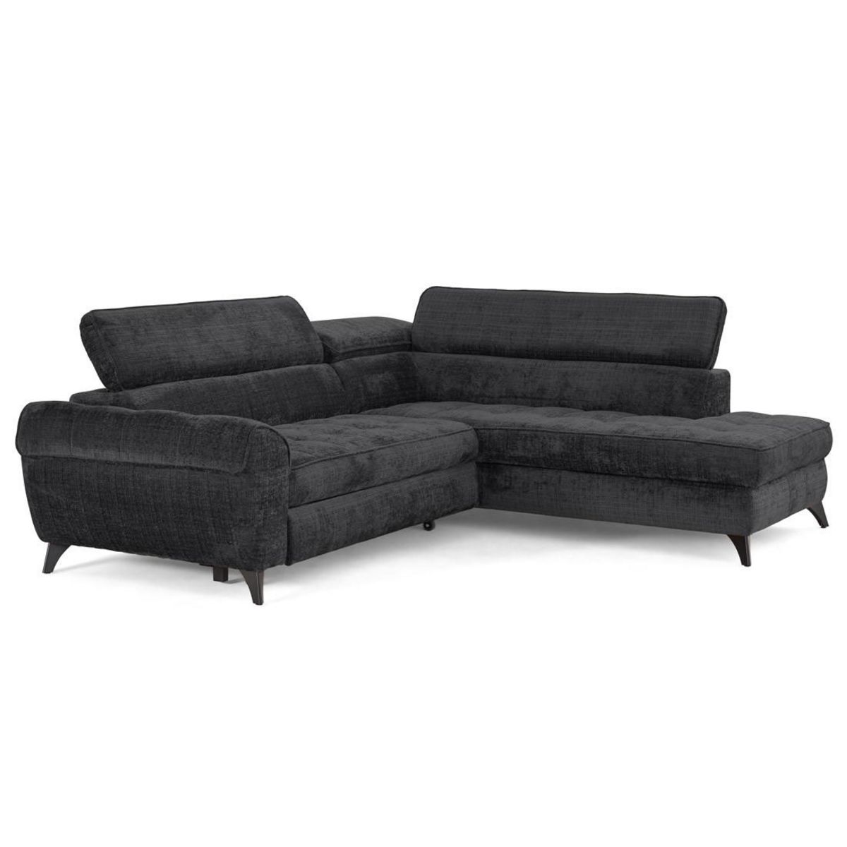 LISA DESIGN Marlo - canapé d'angle droit 5 places convertible avec coffre et têtières en velours texturé