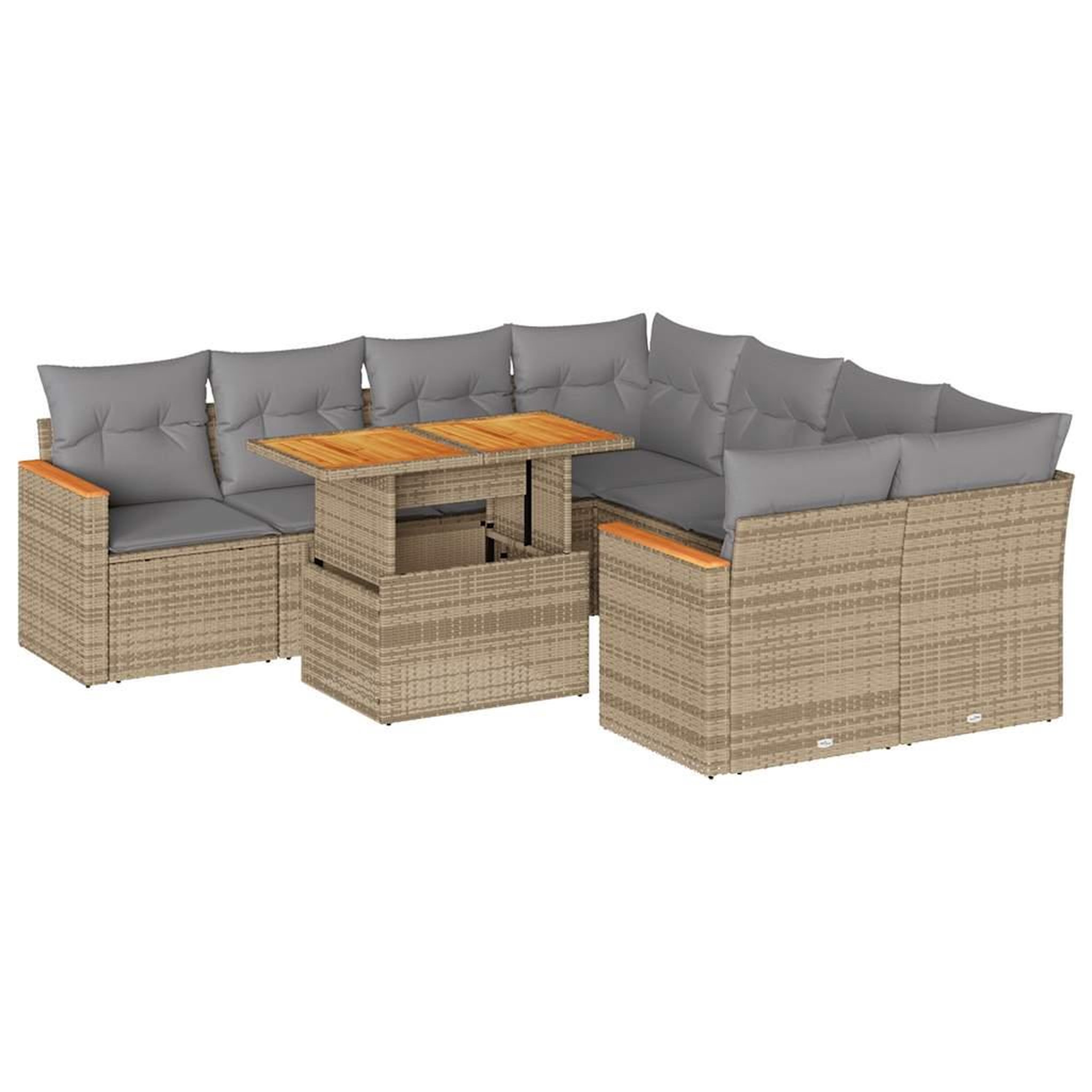 Voir la diapositive 2 : VIDAXL Salon de jardin avec coussins 9 pcs beige resine tressee acacia