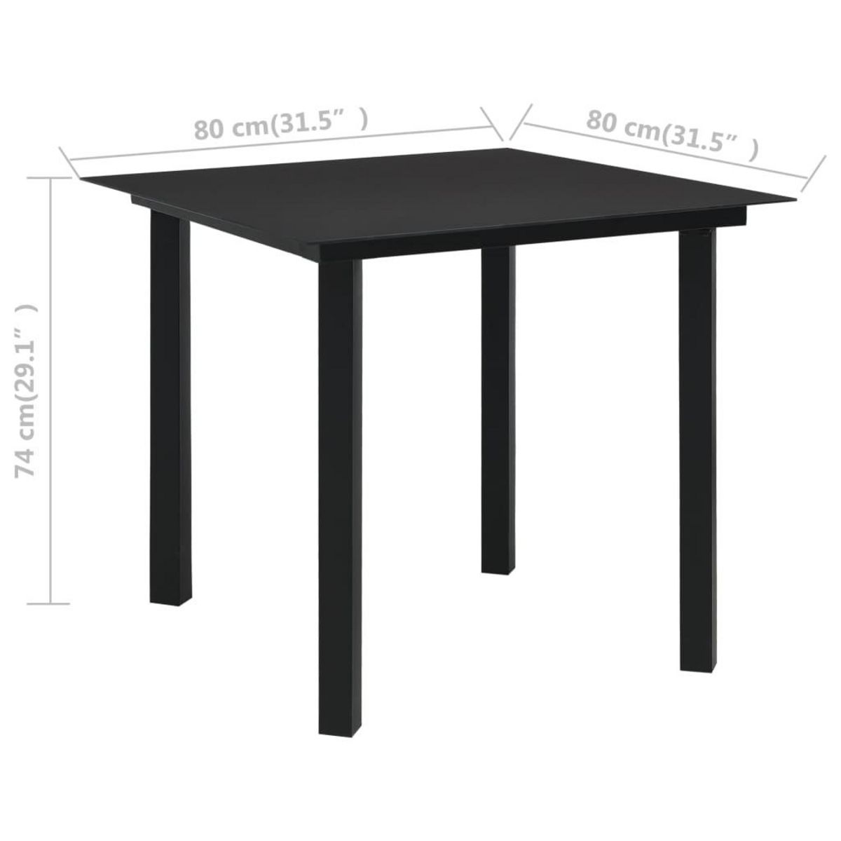 VIDAXL Table a dîner de jardin Noir 80x80x74 cm Acier et verre