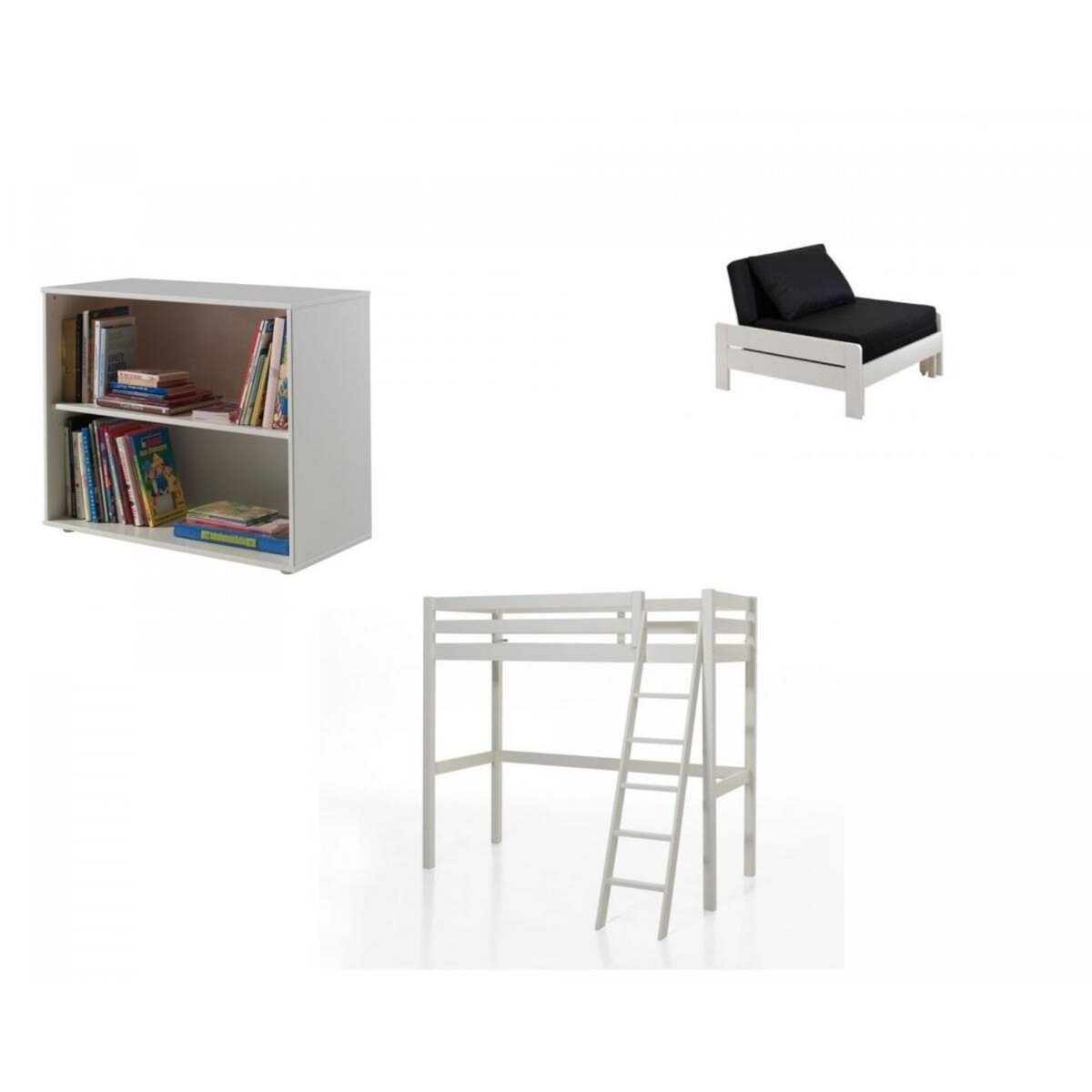 Vipack Lit mezzanine avec fauteuil et bibliotheque