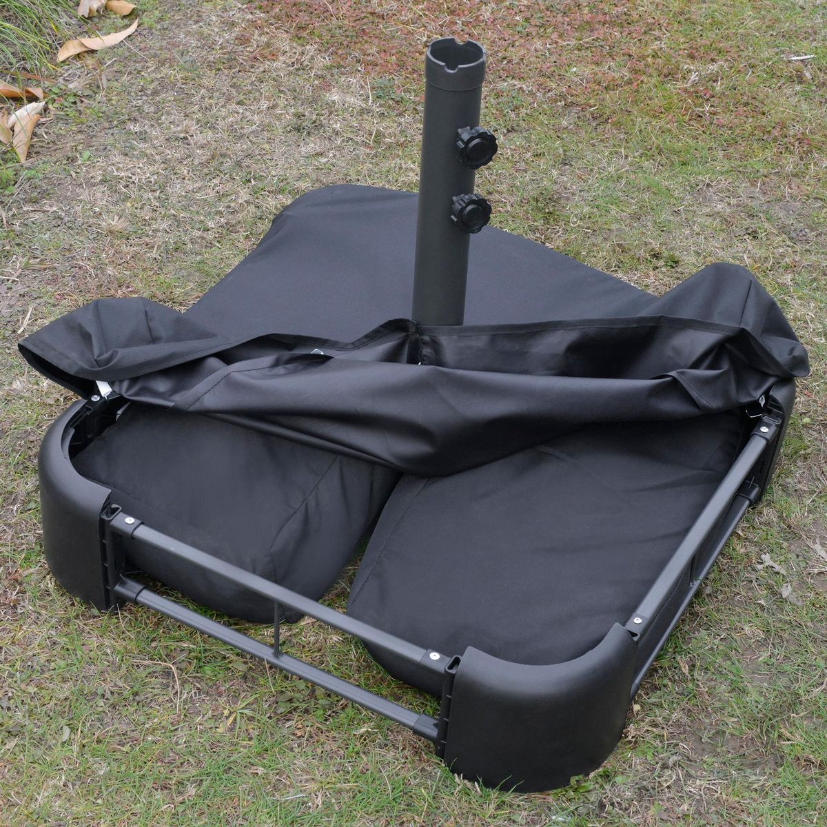 OUTSUNNY Parasol de jardin XXL dim. 4,6L x 2,7l x 2,4H m ouverture fermeture manivelle pied & contrepoids inclus acier polyester haute densité bordeaux