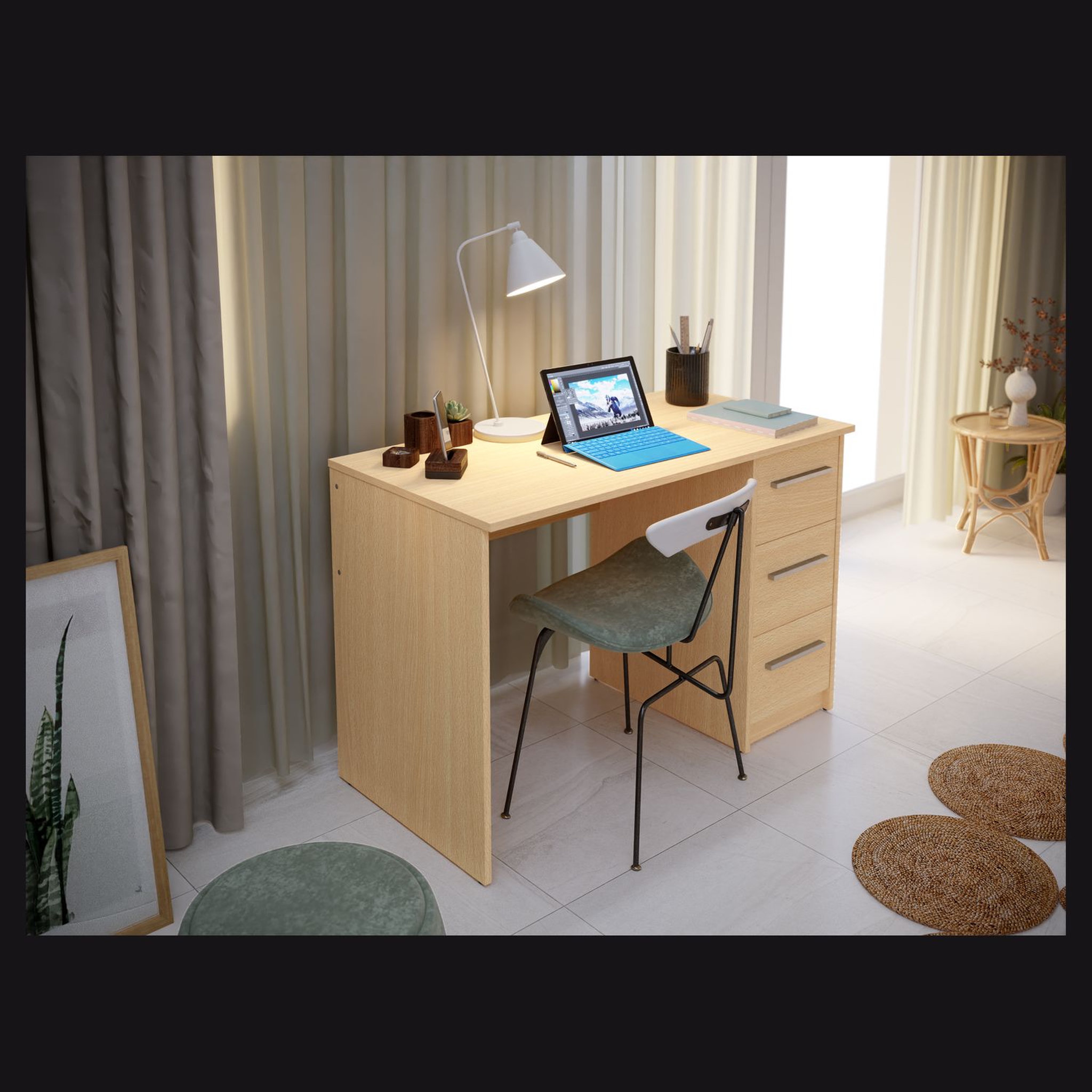 Voir la diapositive 6 : Bureau droit L110 3 tiroirs ANITA