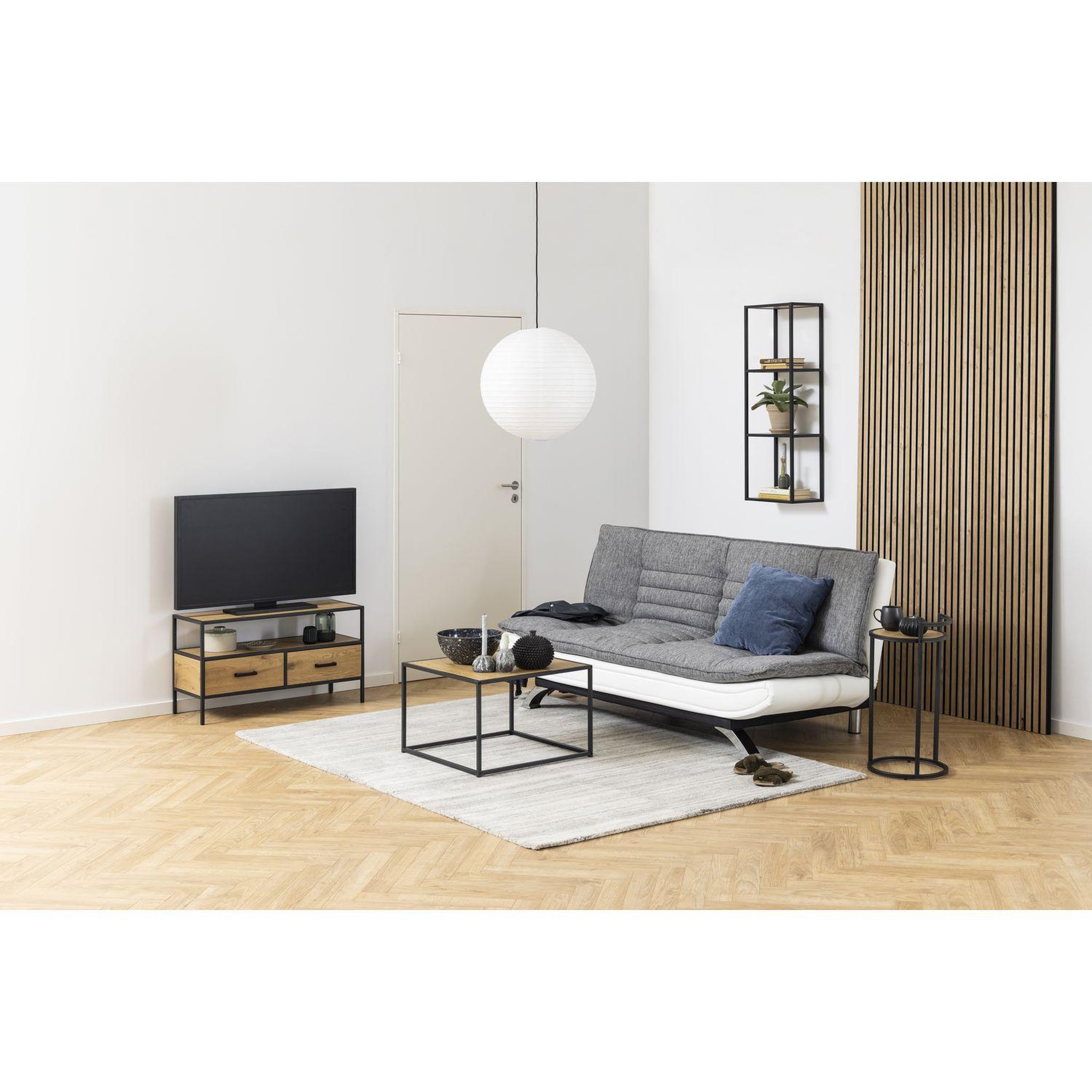Voir la diapositive 6 : TOILINUX Table basse carré en mdf et métal - beige et noir