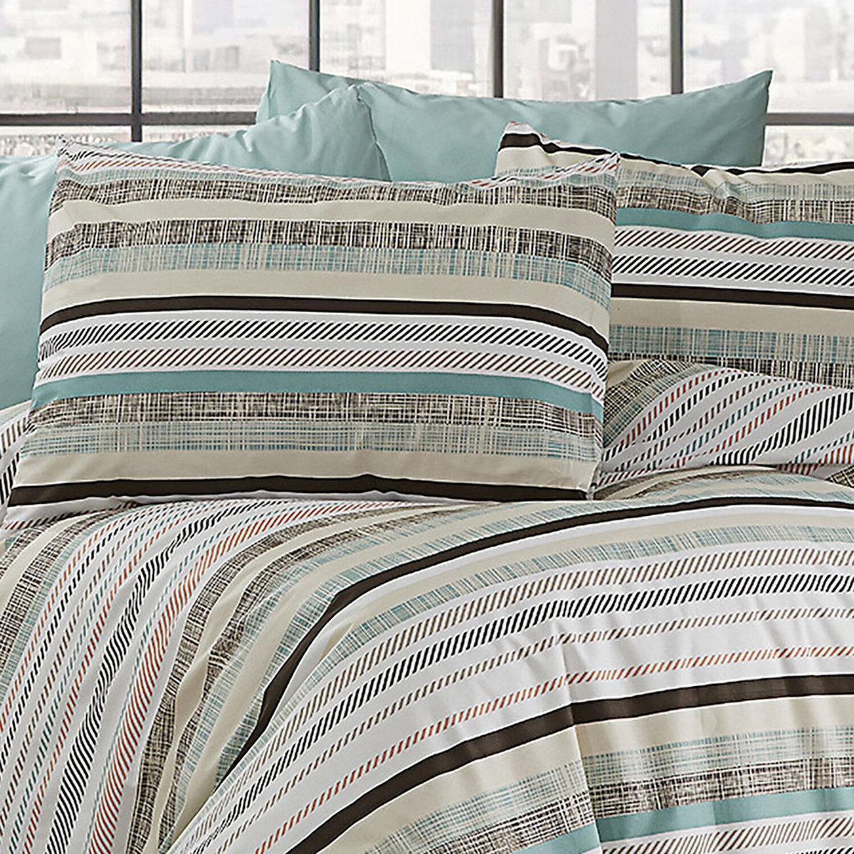 Home collection Parure housse de couette 100% coton 57 fils imprimé Terrina vert