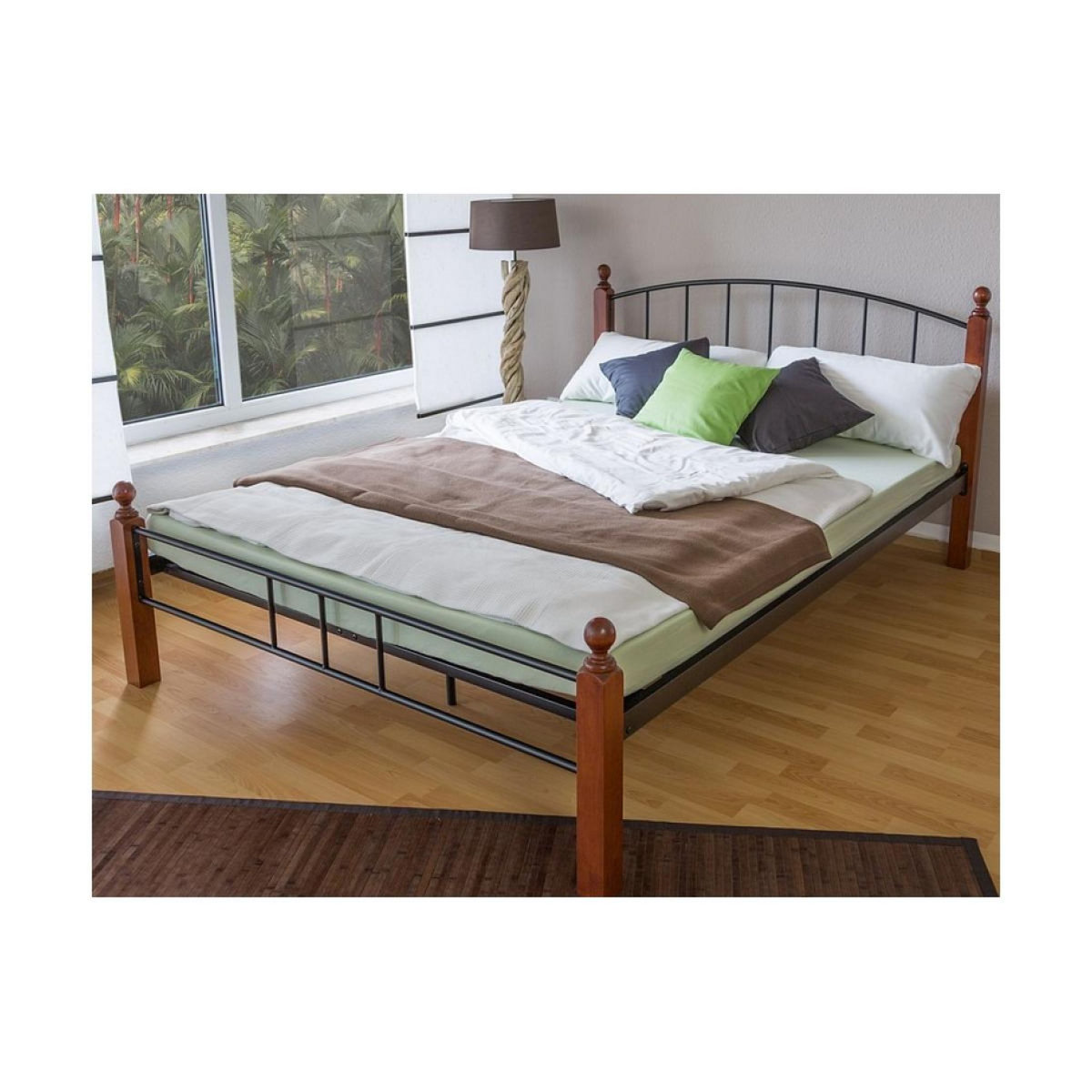 HomeStyle4U Design metal lit double 160 x 200 cadre de lit lattes bois neuf noir brun