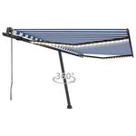 VIDAXL Auvent automatique capteur de vent LED 450x350 cm Bleu et blanc