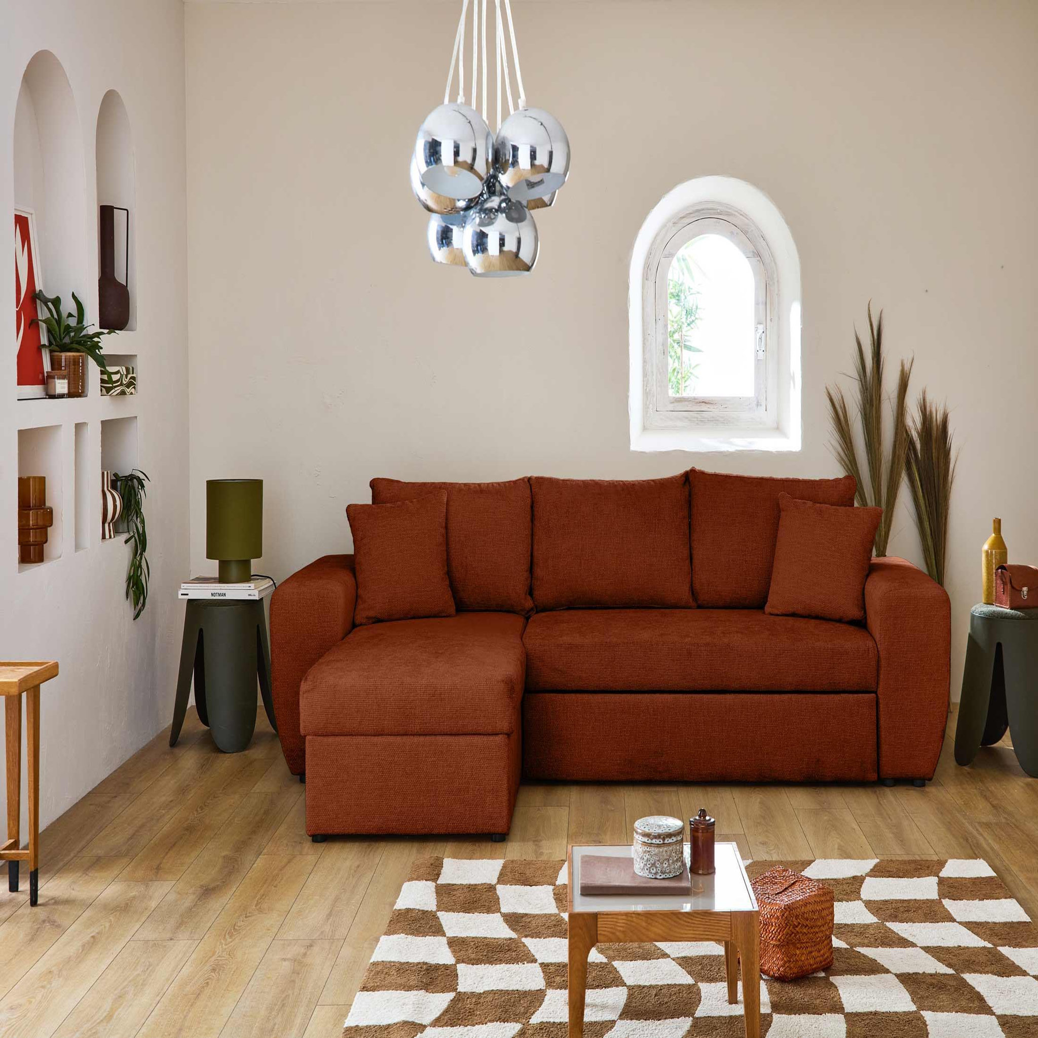 Voir la diapositive 6 : BEST MOBILIER Milan - canapé d'angle réversible 4 places - convertible avec coffre - en velours texturé