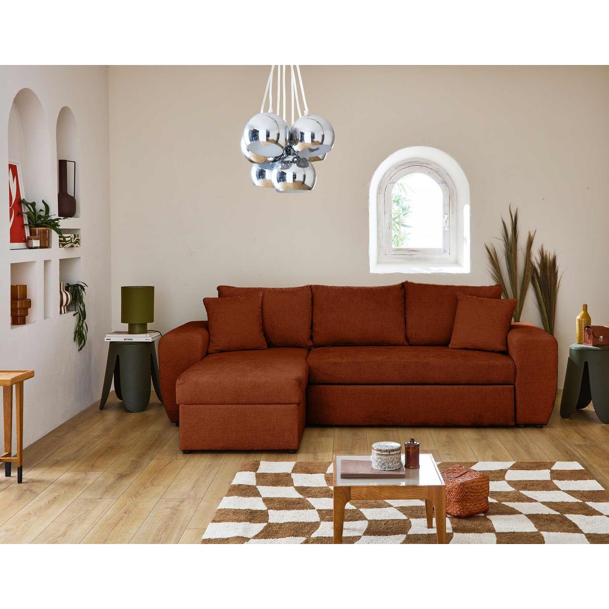 BEST MOBILIER Milan - canapé d'angle réversible 4 places - convertible avec coffre - en velours texturé