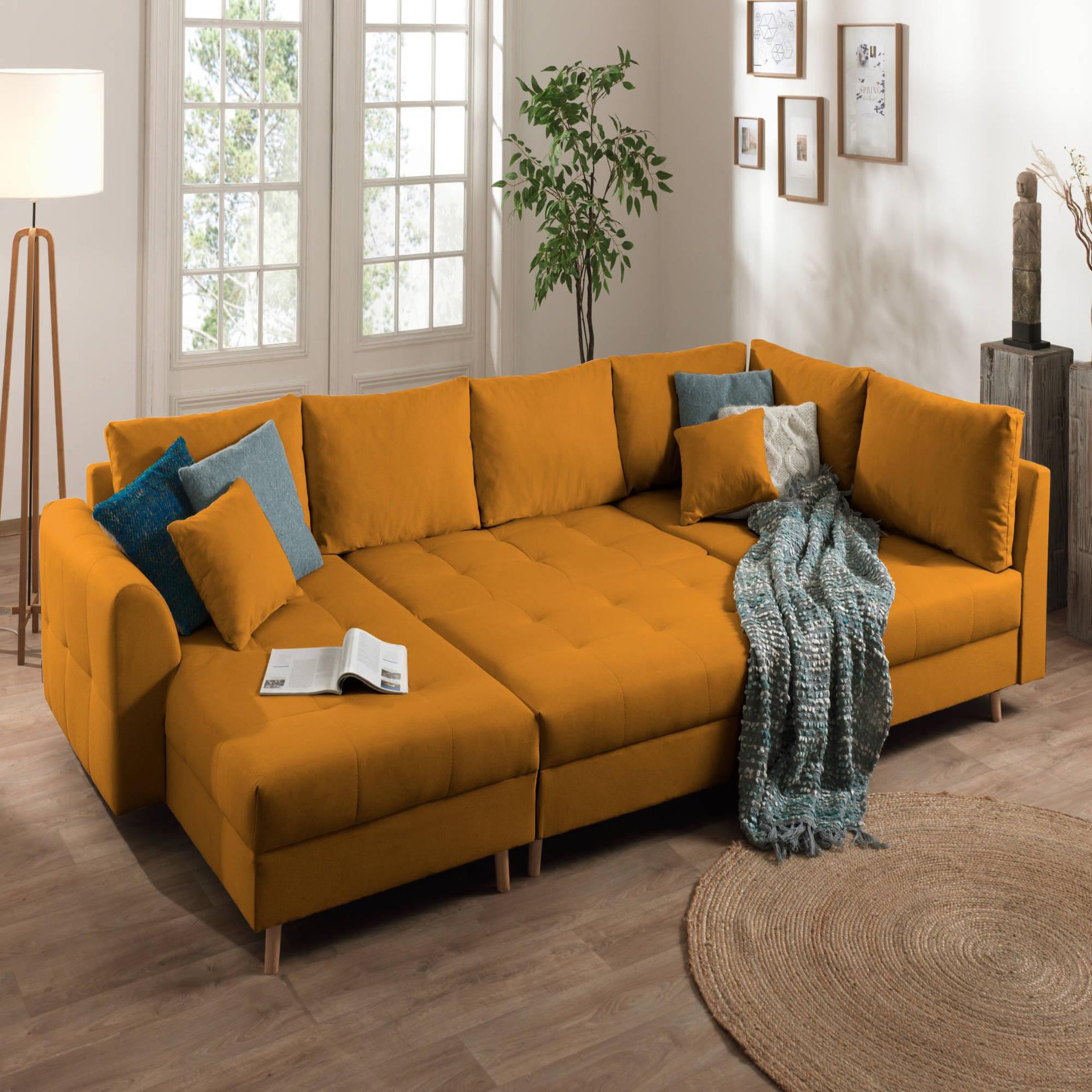 Voir la diapositive 3 : LISA DESIGN Rune - canapé panoramique - avec pouf d'appoint - 7 places - style scandinave - droit