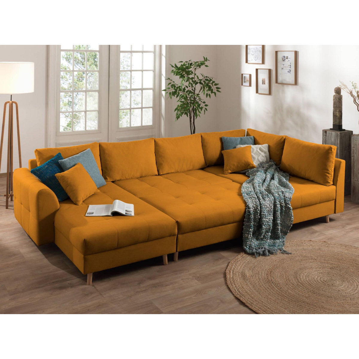 LISA DESIGN Rune - canapé panoramique - avec pouf d'appoint - 7 places - style scandinave - droit