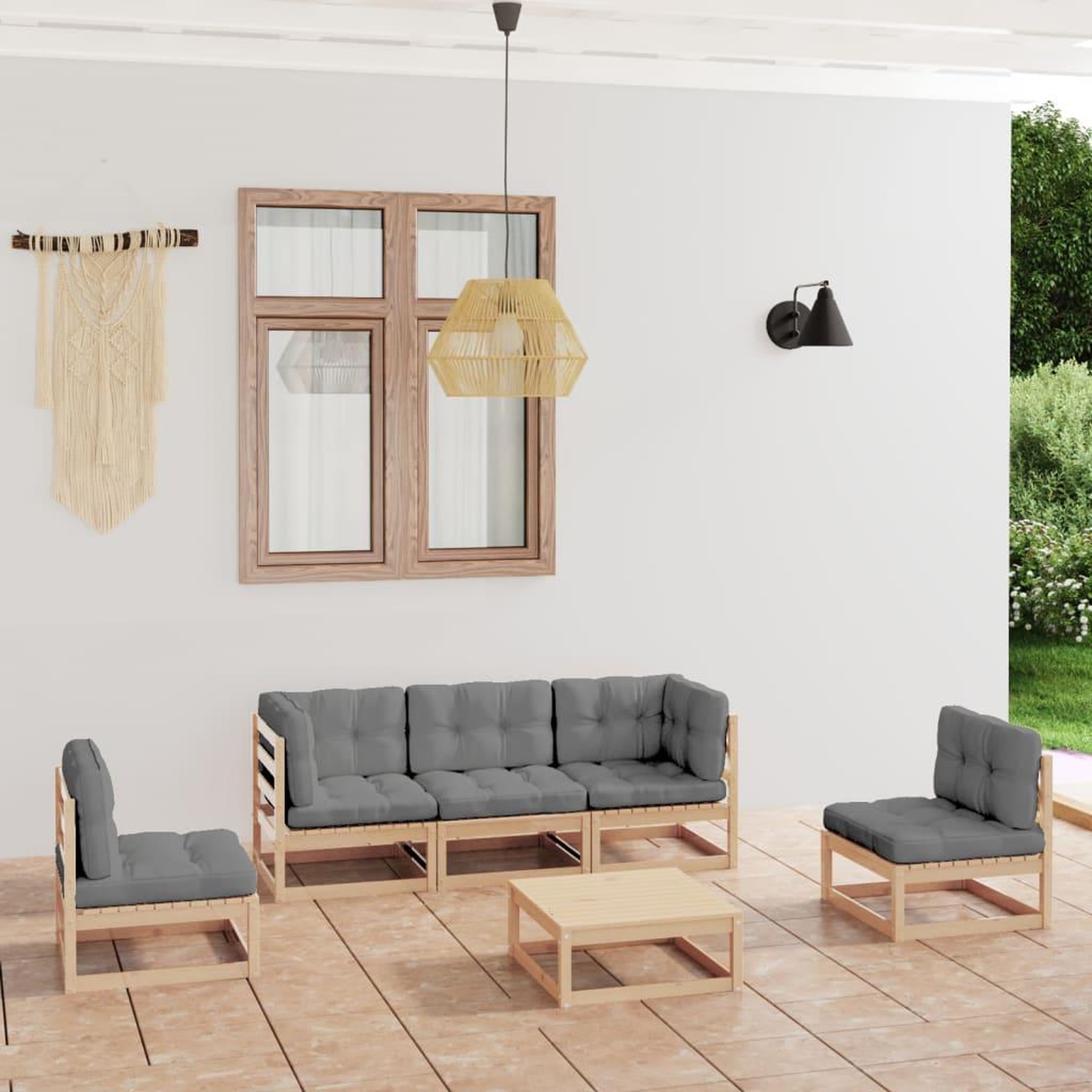 Voir la diapositive 1 : VIDAXL Salon de jardin 6 pcs avec coussins Bois de pin massif