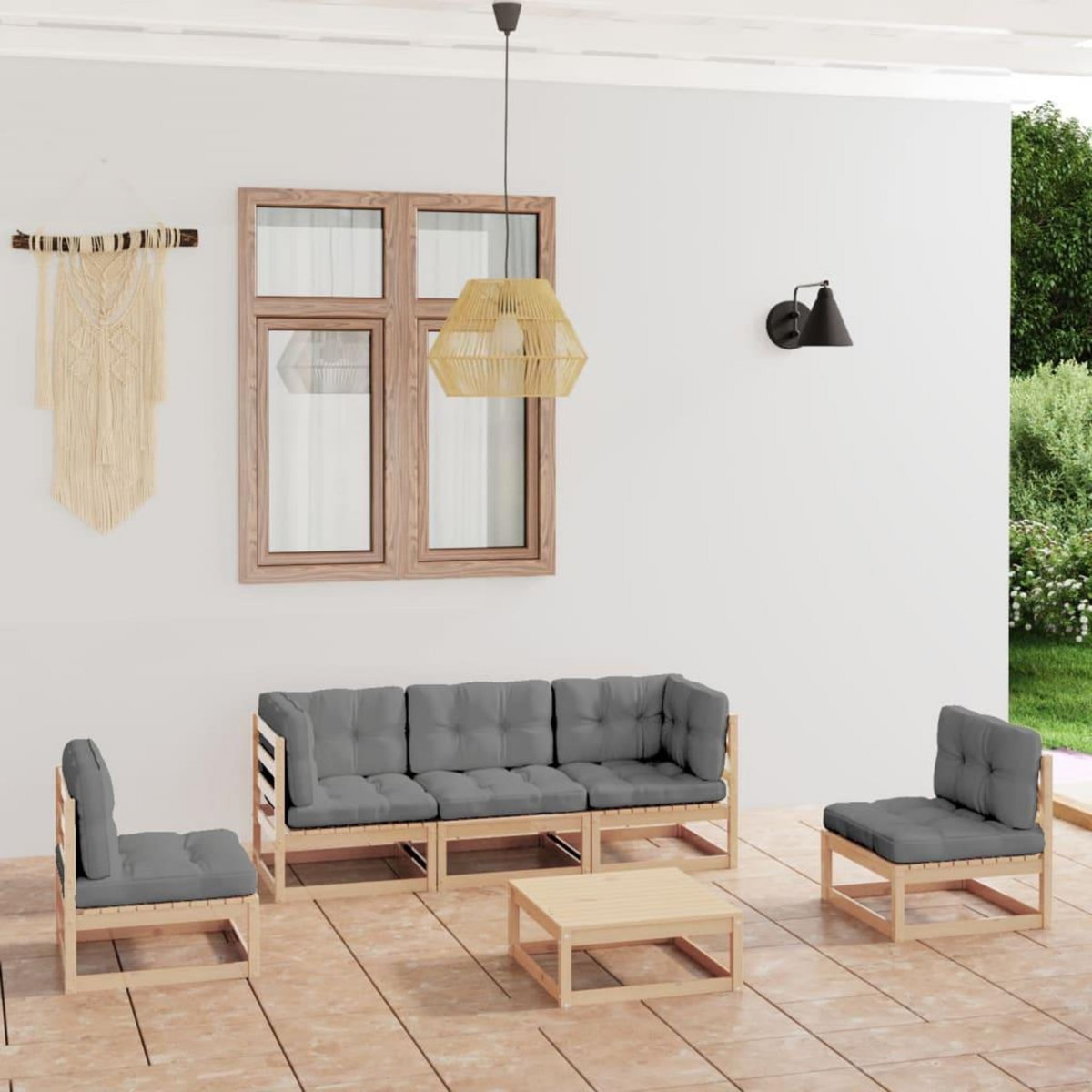 VIDAXL Salon de jardin 6 pcs avec coussins Bois de pin massif