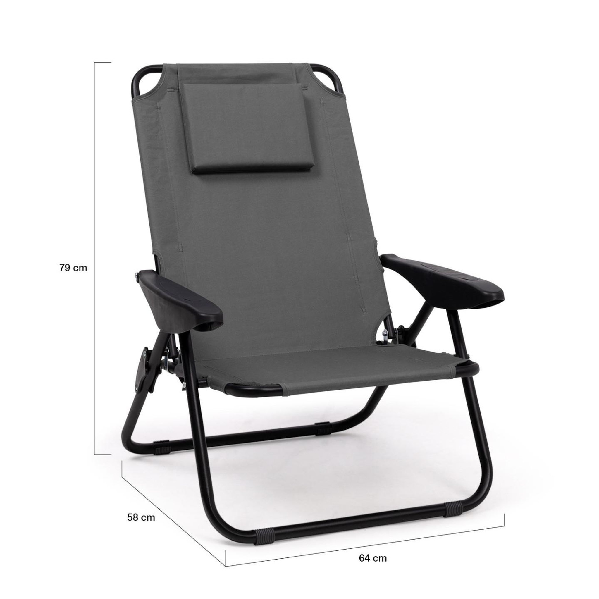 Voir la diapositive 6 : ID MARKET Lot de 2 chaises de plage pliantes - fauteuils de jardin inclinables sac à dos gris anthracite et toile grise
