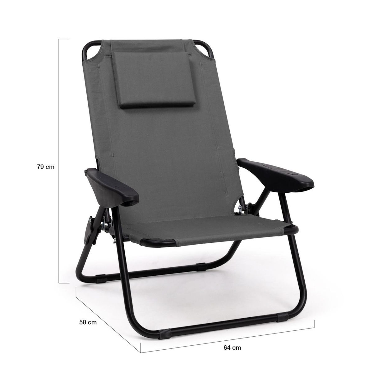 ID MARKET Lot de 2 chaises de plage pliantes - fauteuils de jardin inclinables sac à dos gris anthracite et toile grise