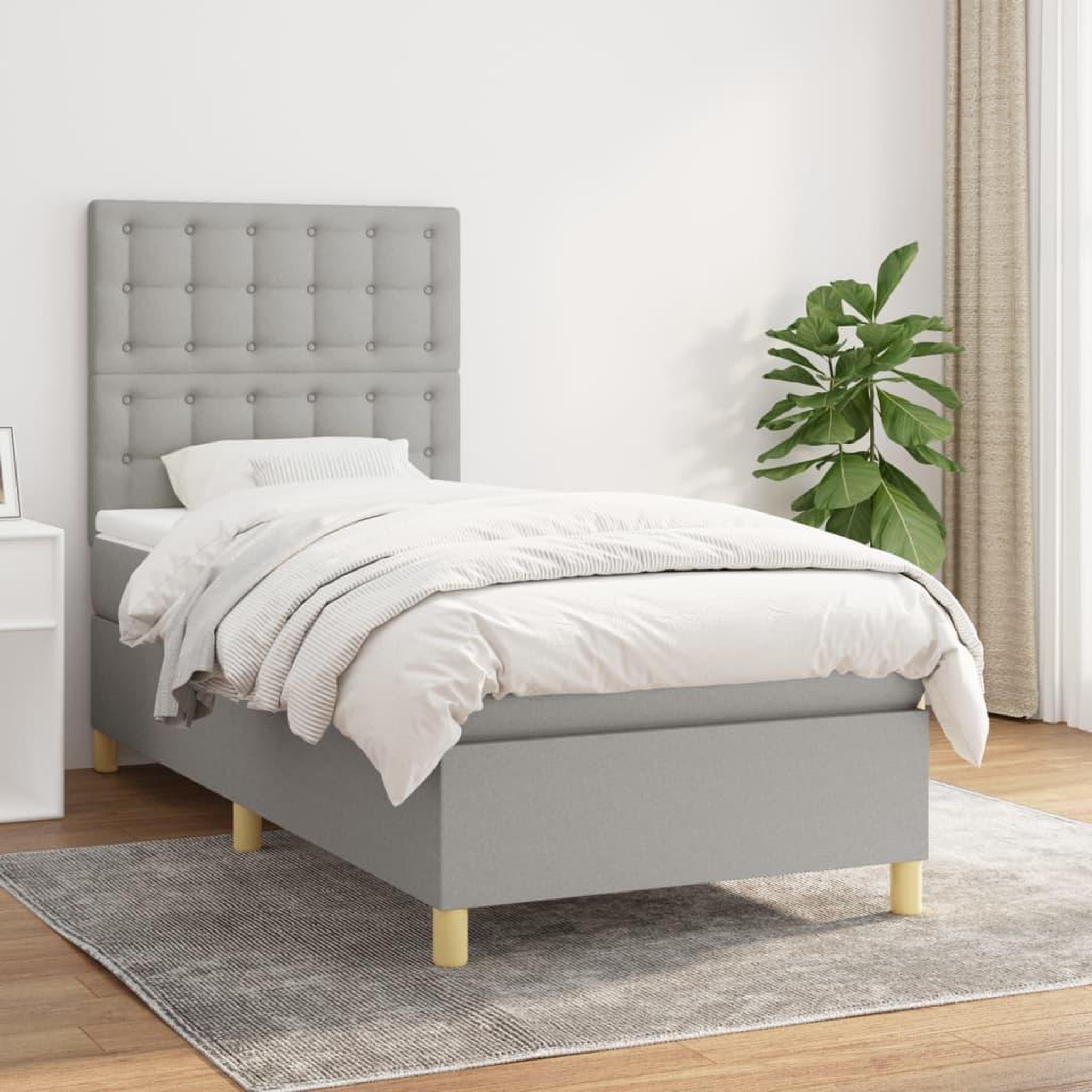 Voir la diapositive 1 : VIDAXL Sommier a lattes de lit avec matelas Gris clair 80x200 cm Tissu