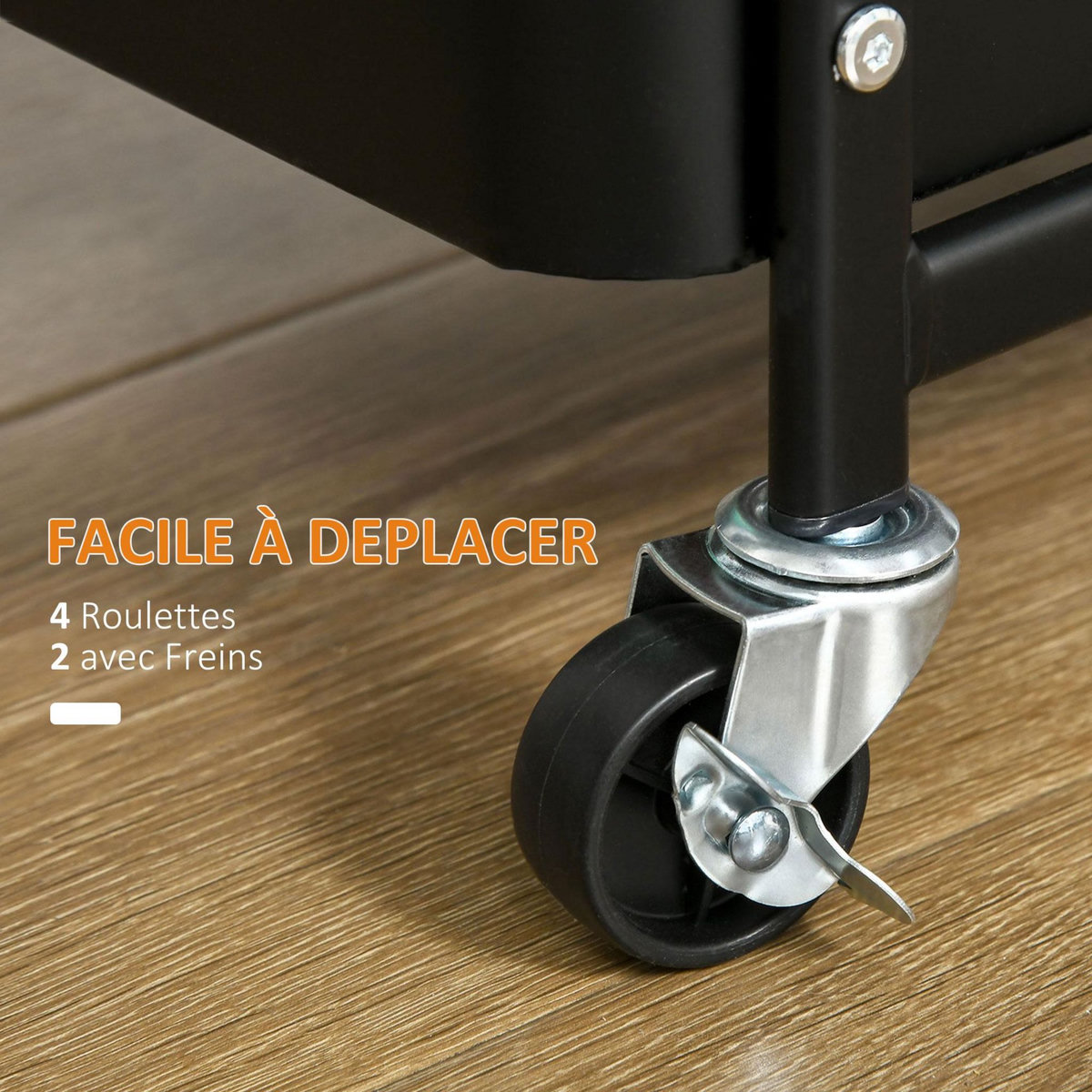 HOMCOM Desserte chariot de rangement en métal à roulettes 3 niveaux avec 2 range-couverts 4 crochets dim.51,5L x 32l x 75,6H cm