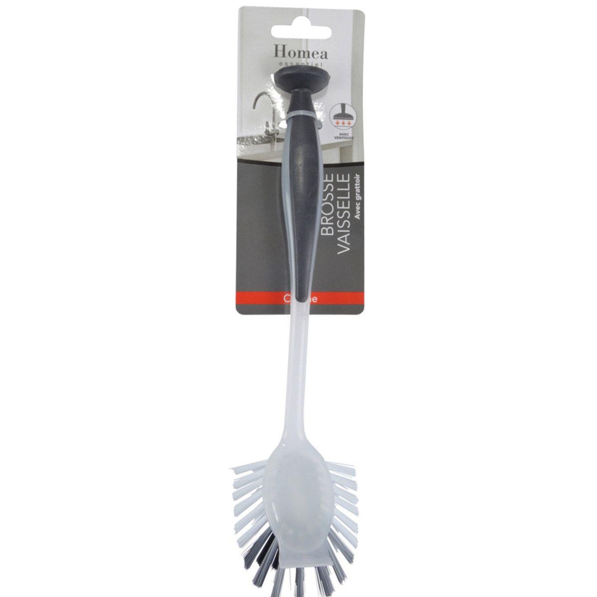 Voir la diapositive 2 : HOMEA Brosse vaisselle grattoir  ventouse  29cm anthracite
