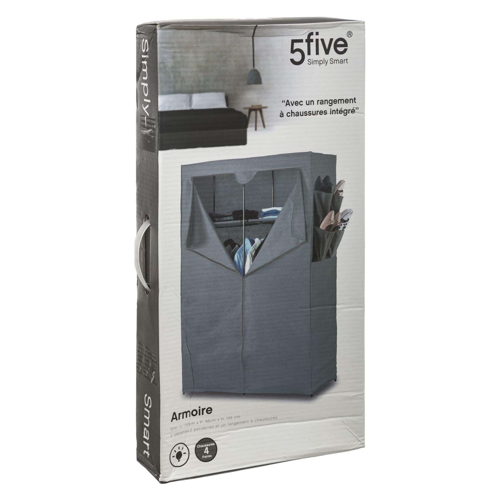 Voir la diapositive 4 : FIVE Armoire en tissu avec 2 penderies, 2 étagères et poches de rangement - gris anthracite
