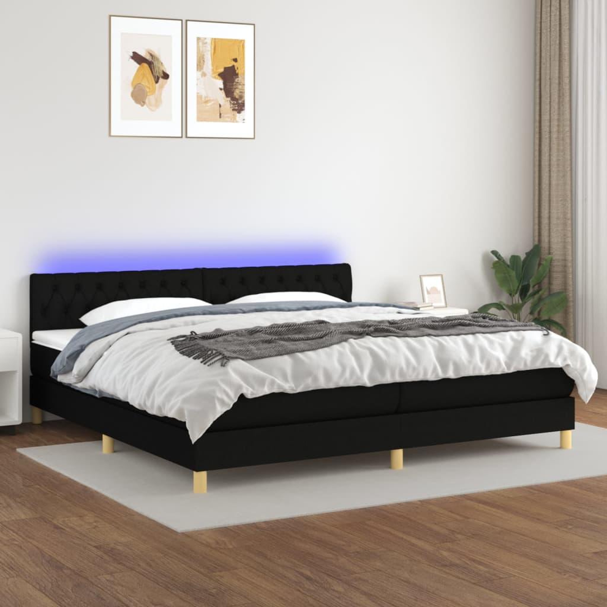 Voir la diapositive 1 : VIDAXL Sommier a lattes de lit et matelas et LED Noir 200x200 cm Tissu