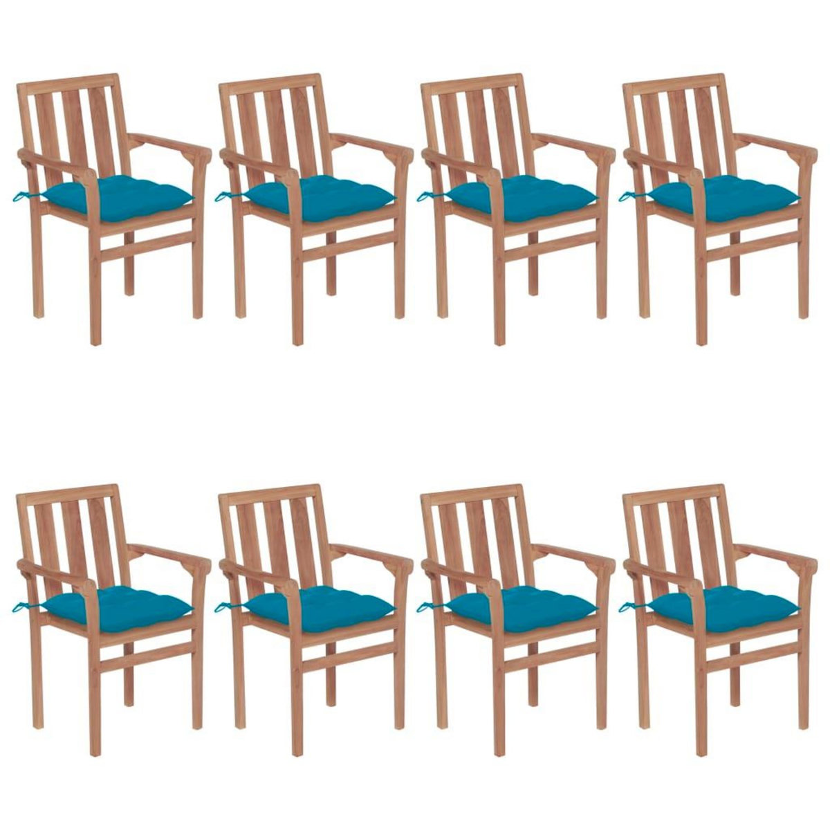 VIDAXL Chaises de jardin empilables avec coussins lot de 8 Teck solide