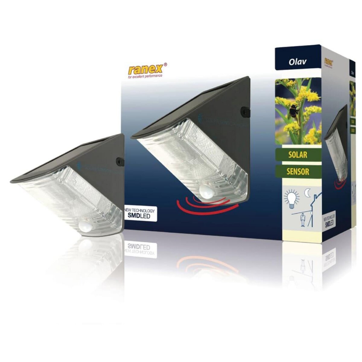 RANEX Ranex Lampe murale solaire avec capteur PIR 0,5 W Noir 5000.261