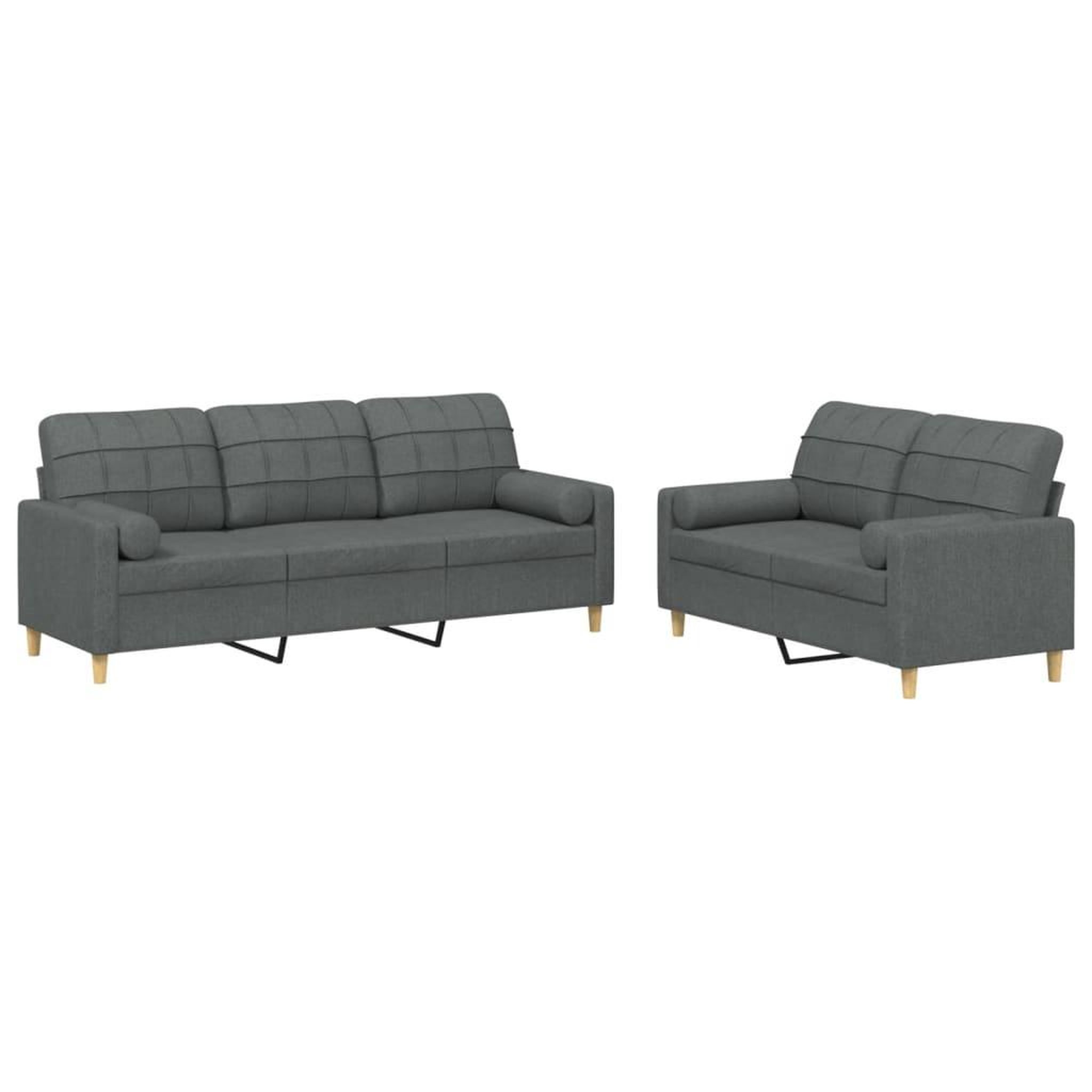 Voir la diapositive 2 : VIDAXL Ensemble de canapes 2 pcs coussins gris fonce tissu